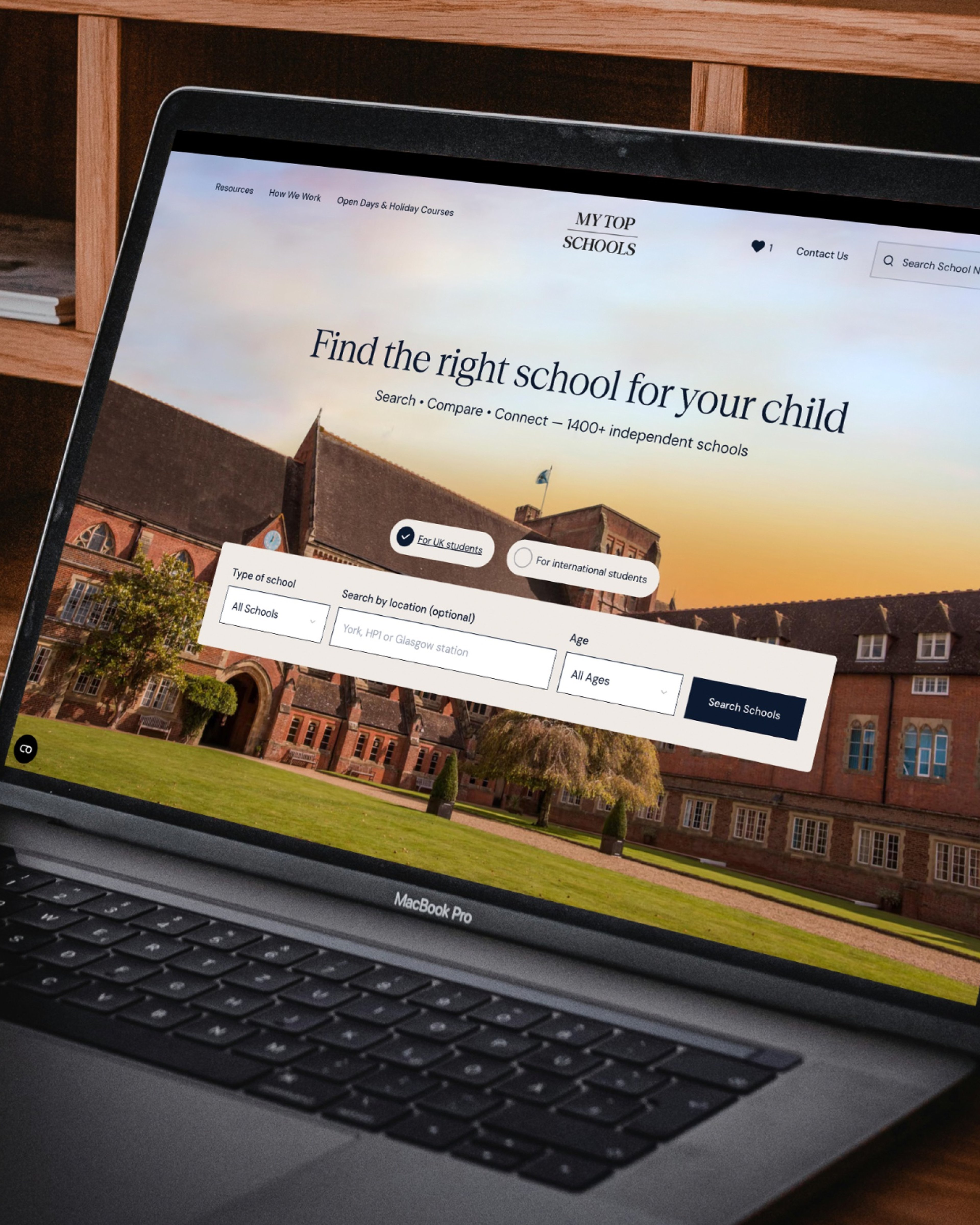 The My Top Schools homepage on a laptop