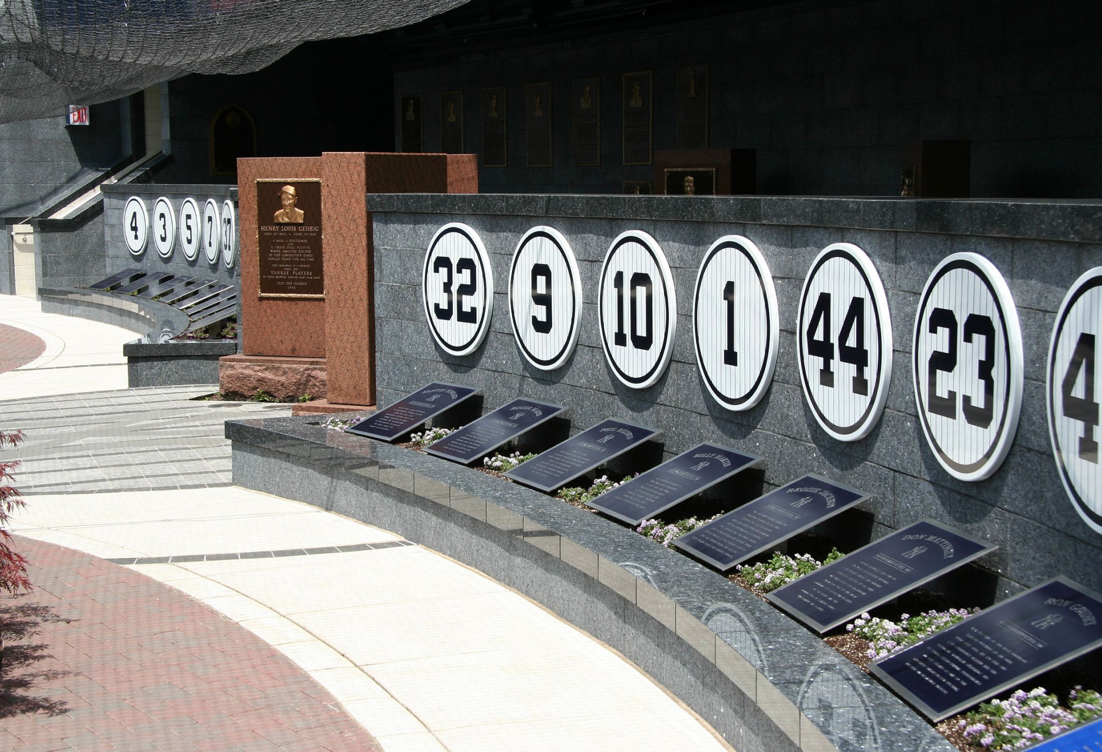 Retired number plaques in Monument Park, Yankee Stadium