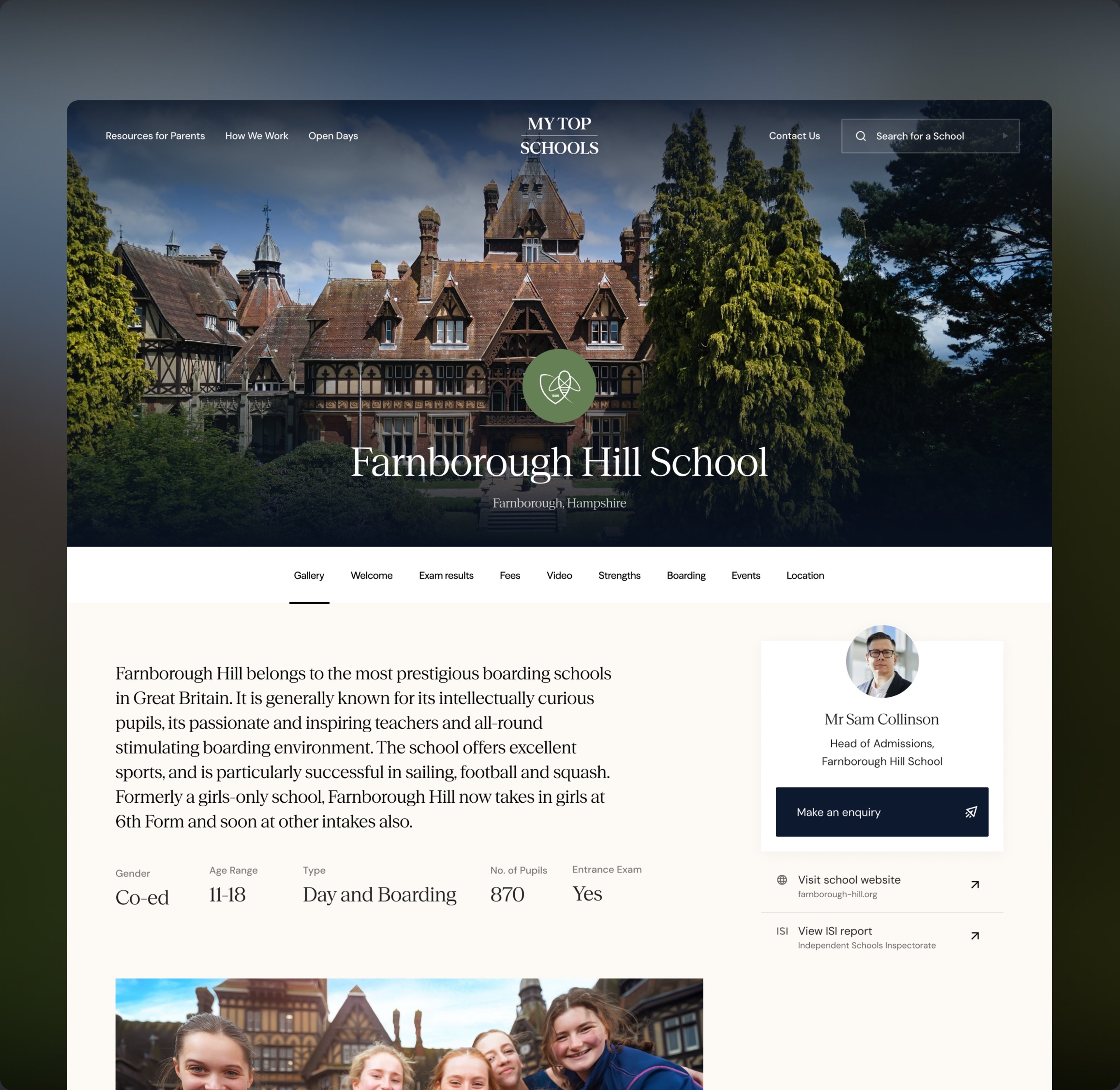 The Farnborough Hill School page