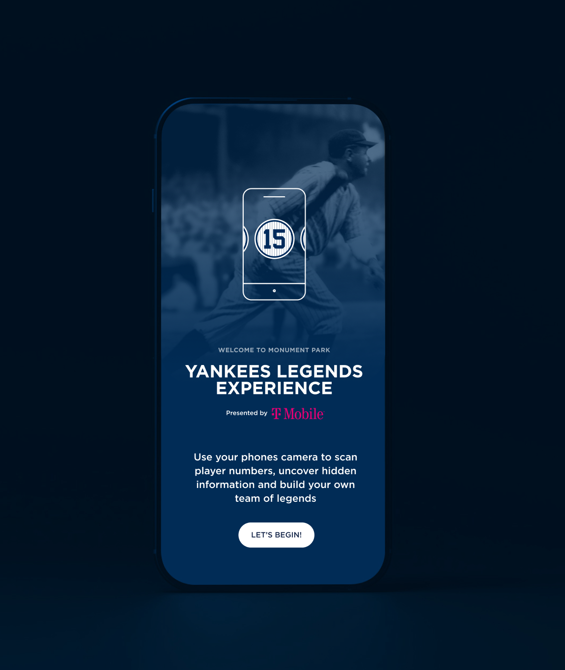 Yankees Legends Experience welcome screen on a phone