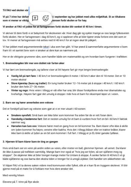 Innspill fra 7 Rye skole