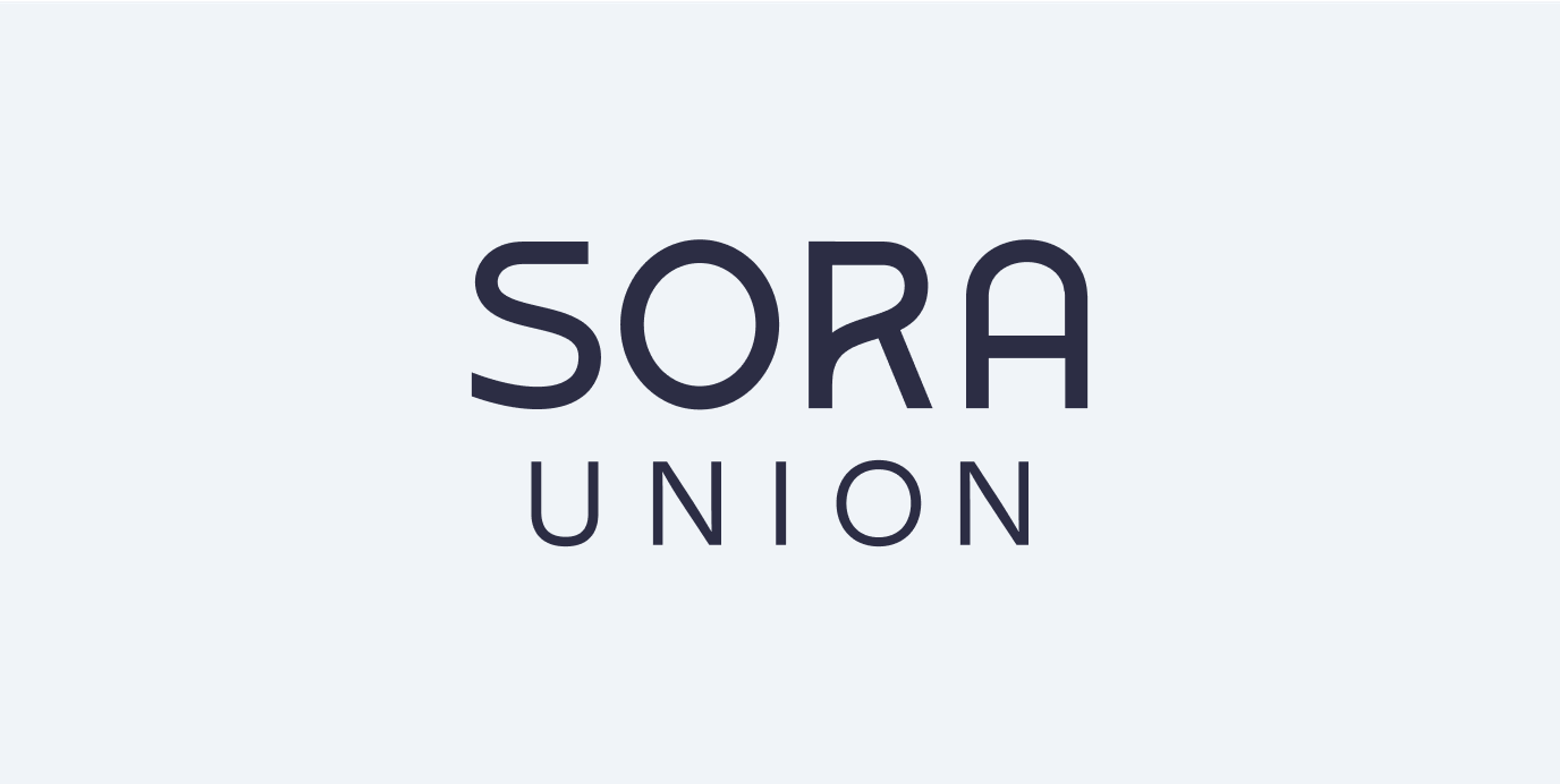 Sora Union wordmark with dark blue capitalized letters in a rounded sans-serif typeface
