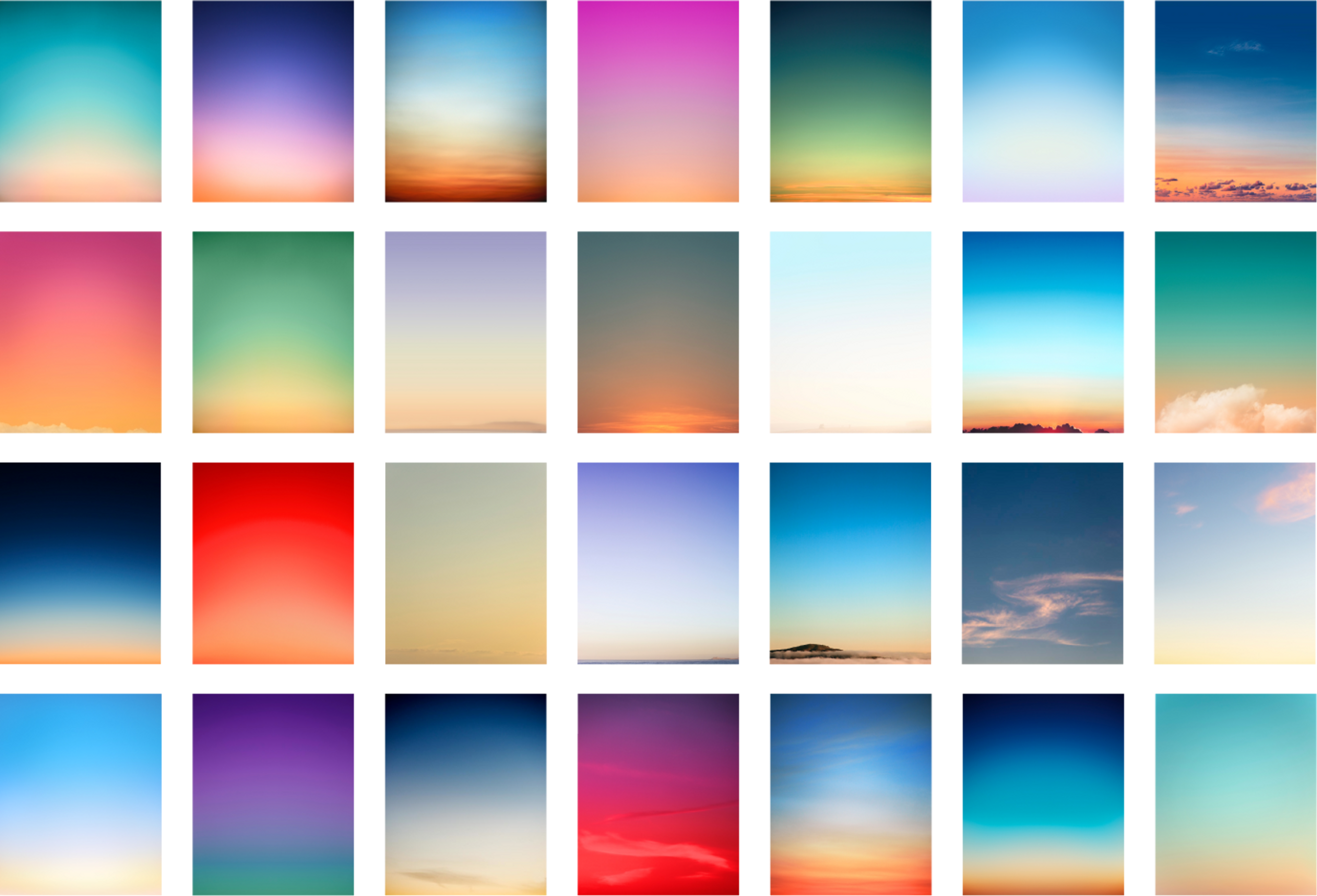 Колекція багатьох різних фотографій заходу сонця з багатьма градієнтами та кольорами