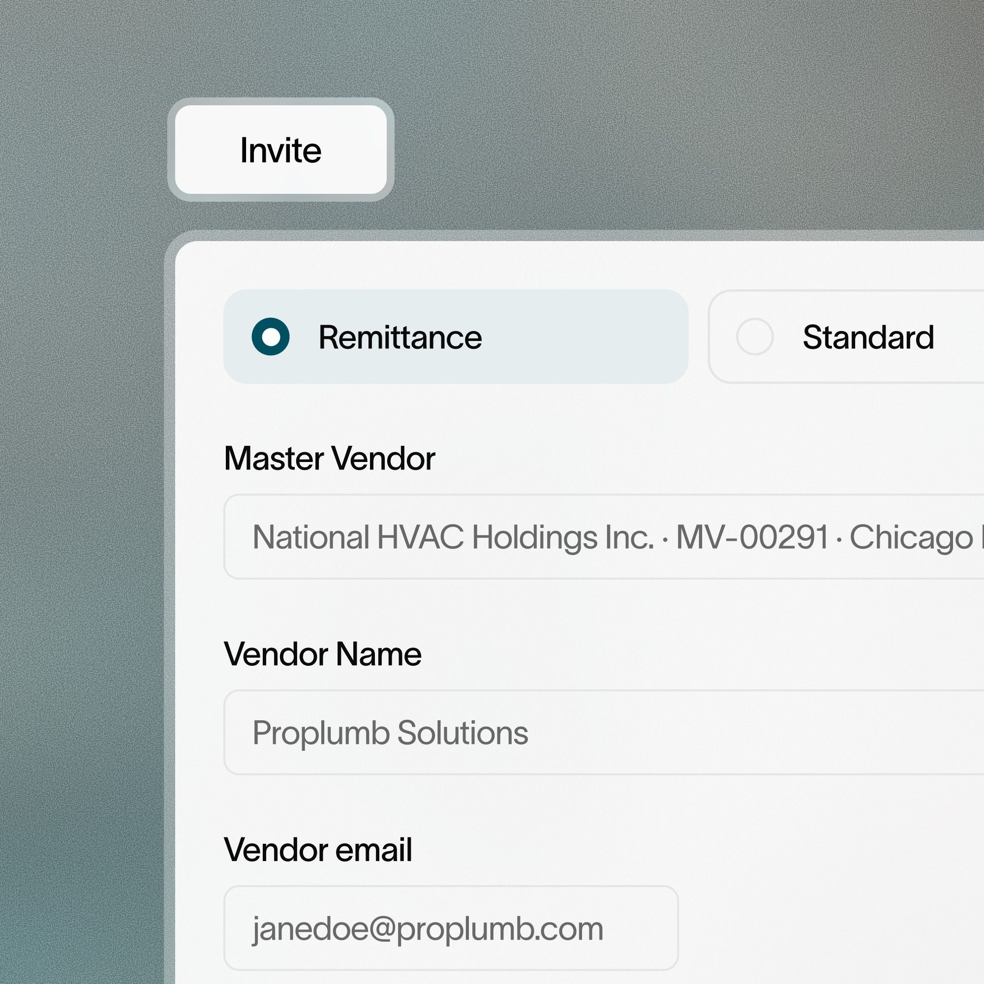 Vendor invitation form in Accolade