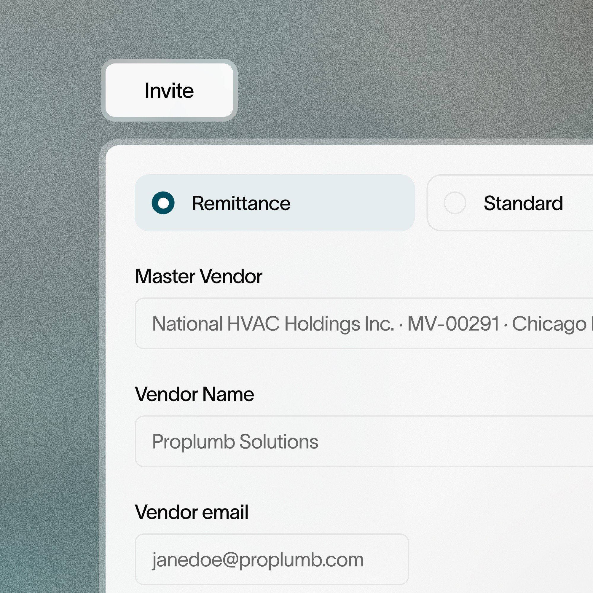 Vendor invitation form in Accolade