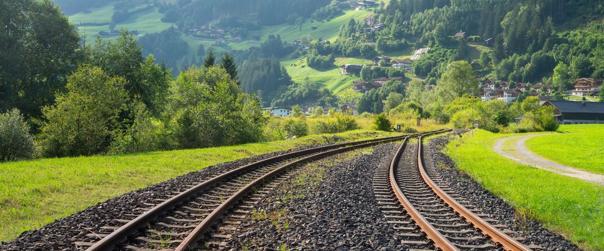 Railway tracks running through a valley