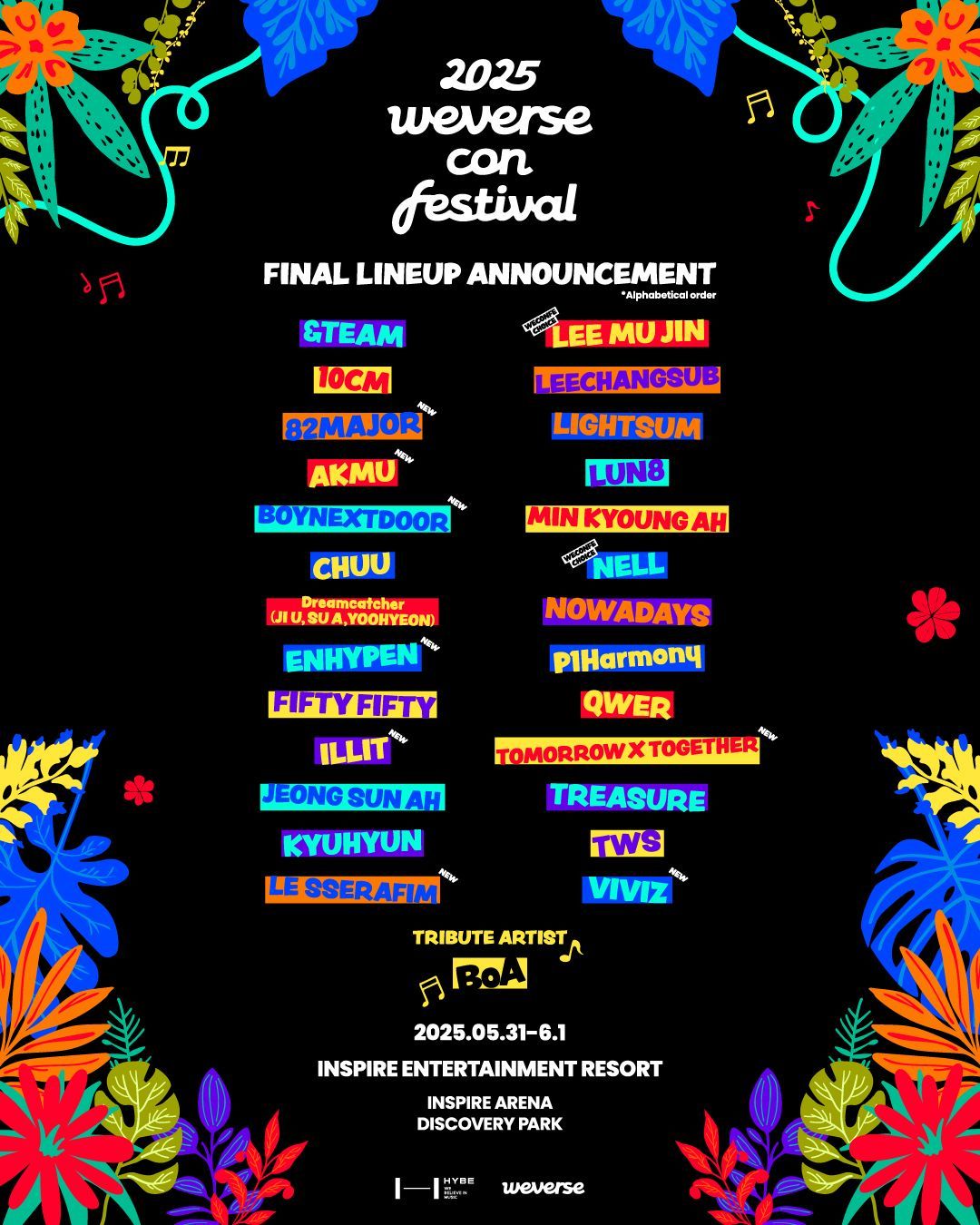 BoAがトリビュートアーティストに！TOMORROW X TOGETHER、ENHYPENら豪華27組出演「2025 Weverse Con Festival」最終ラインナップ発表