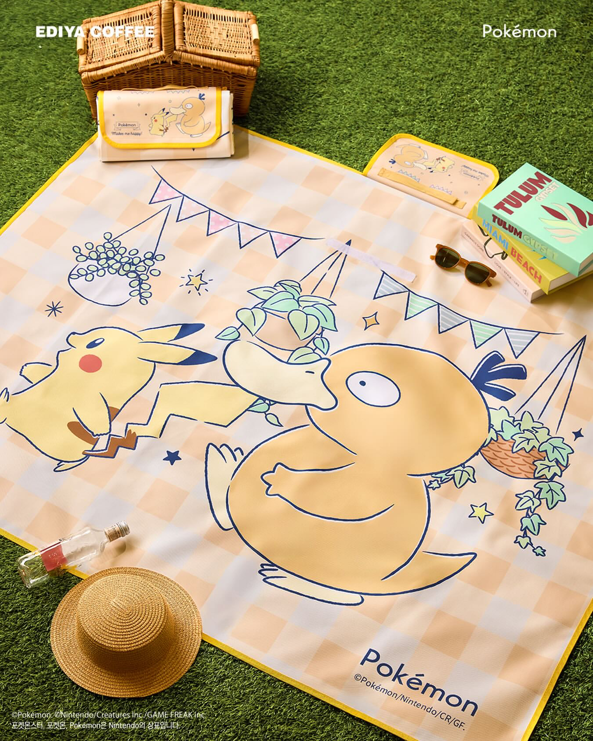 【韓国EDIYA COFFEE】ピカチュウ&コダックが可愛すぎ!春の必需品「ポケモン ピクニックマット」が新登場