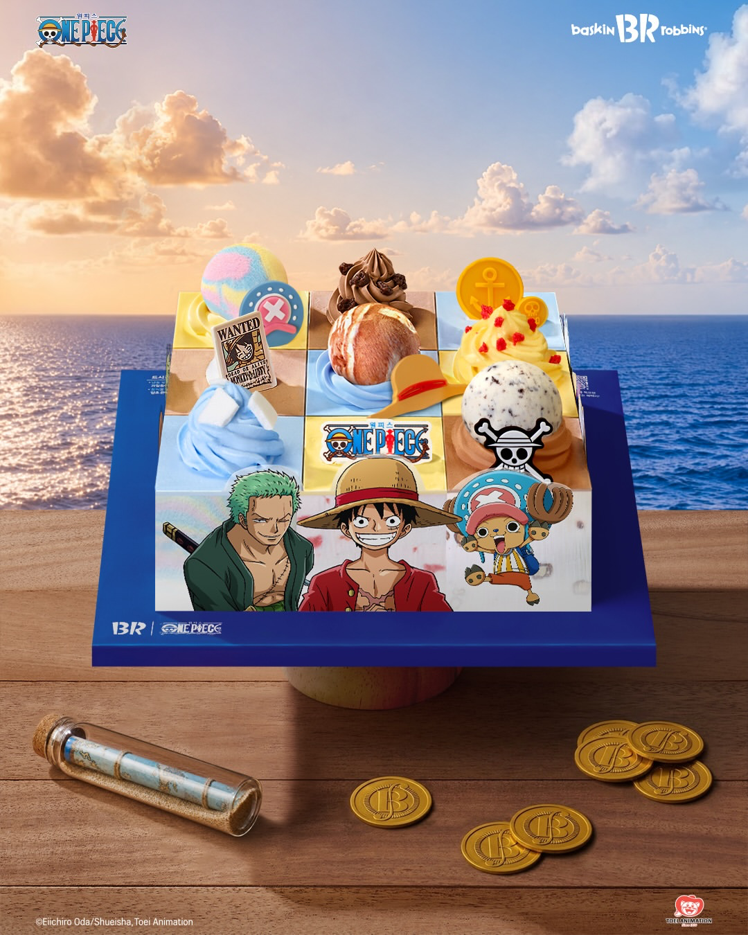 【韓国31】大人気アニメ『ONE PIECE』コラボ！ルフィの麦わら帽子や手配書が乗った夢の「宝箱アイスケーキ」が新登場🏴‍☠️
