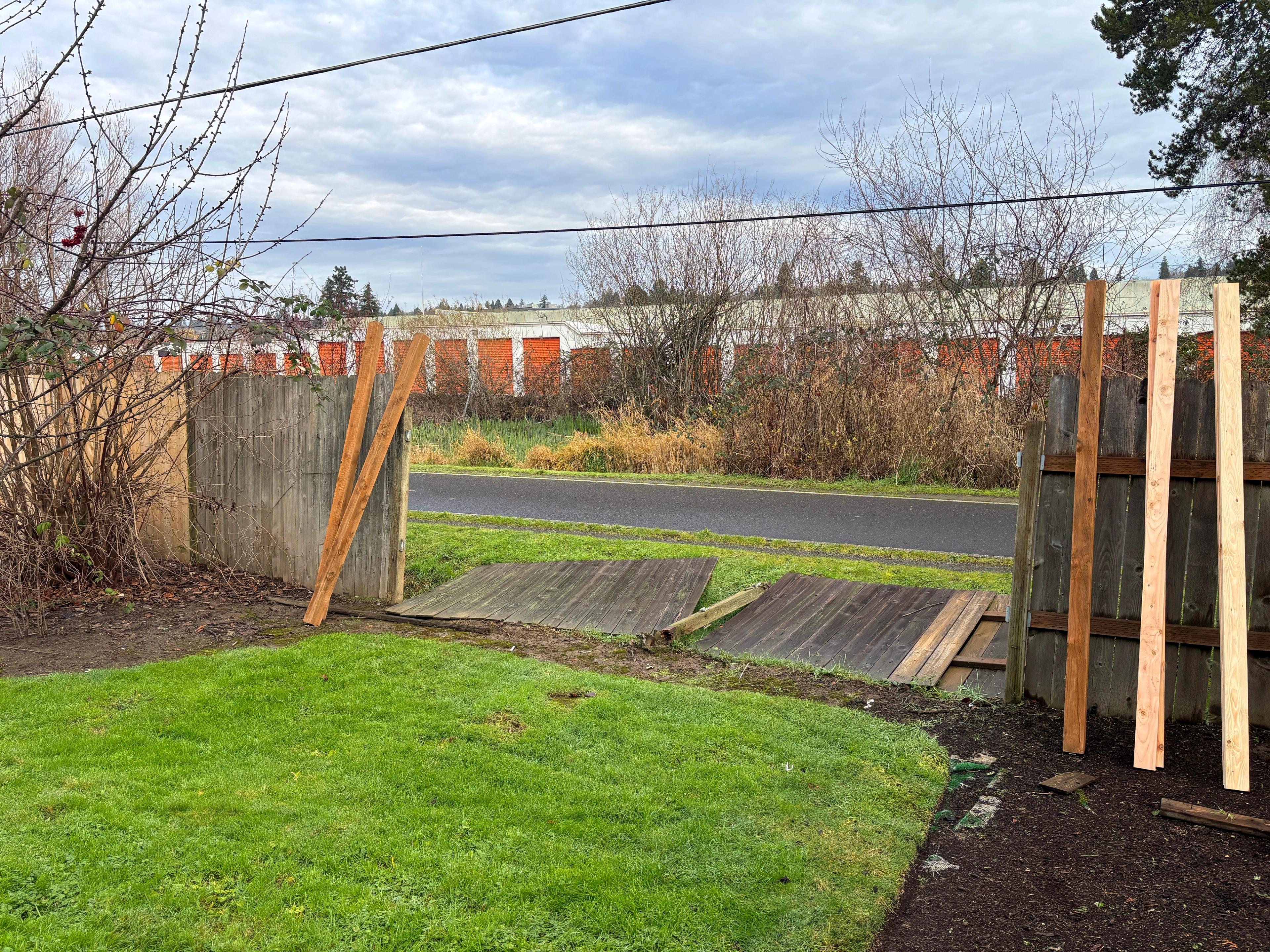 Wind-Damaged Fence Restoration, Milwaukie, Oregon — before
