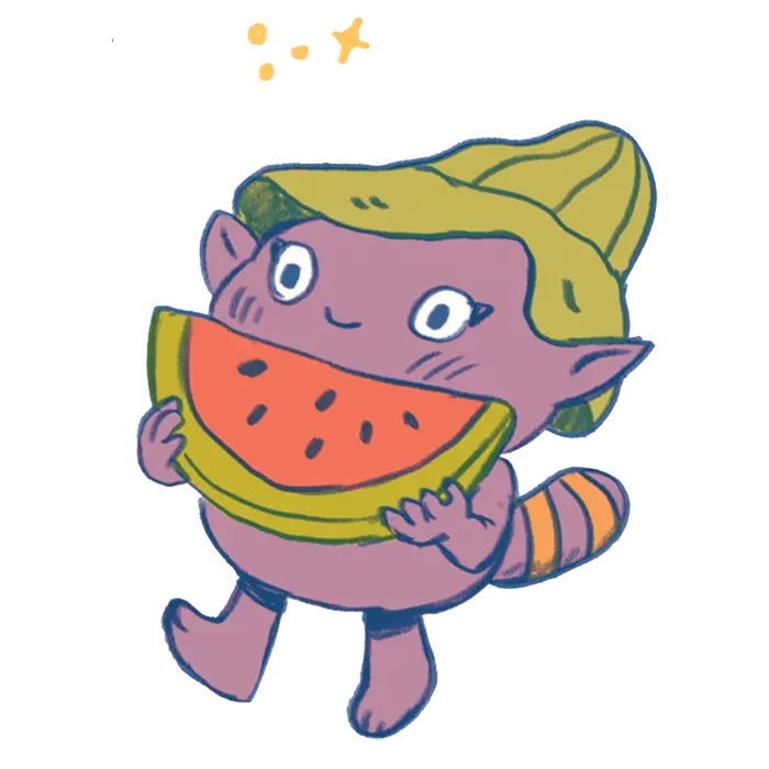 A critter holding a watermelon.