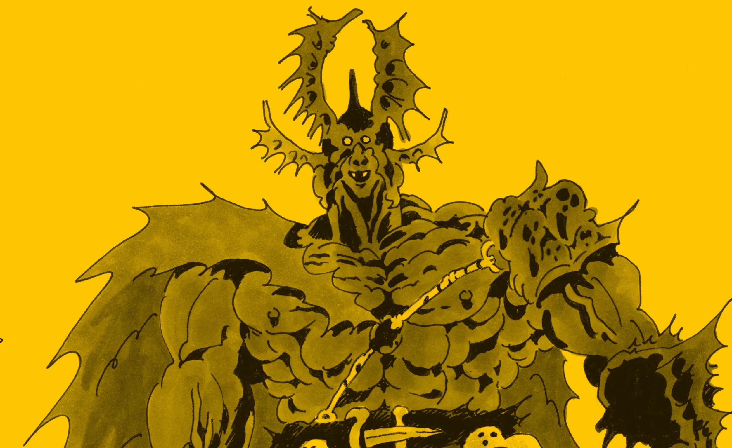 a grinning muscle monster