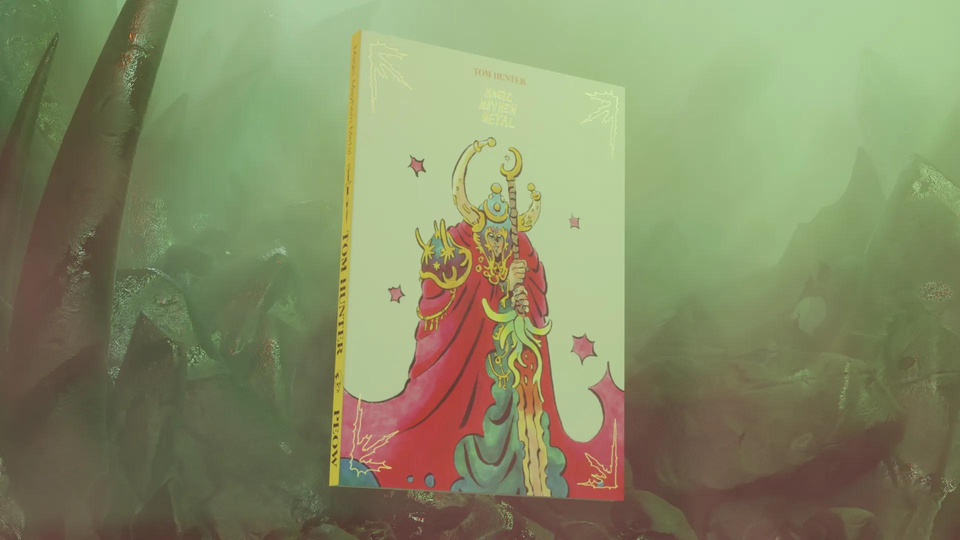 A floating copy of Magic Mayhem Metal on top of a smoky background.