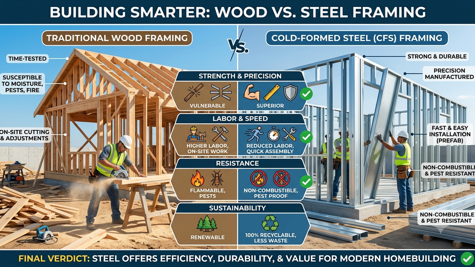 Building the Future: Cold-Formed Steel vs. Wood Framing in Single-Family Homes