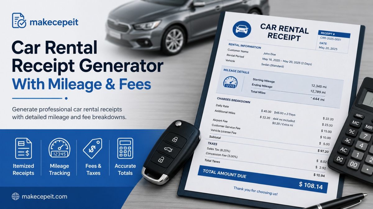 Car Rental Receipt Generator With Mileage and Fees
