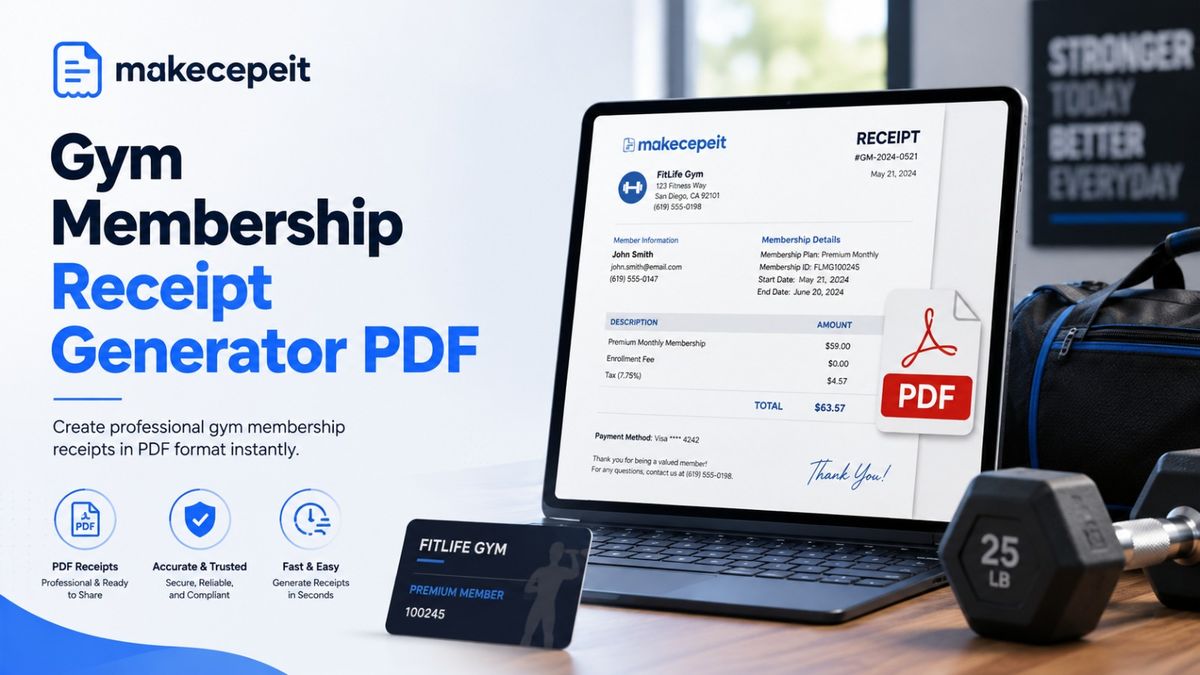 Gym Membership Receipt Generator PDF