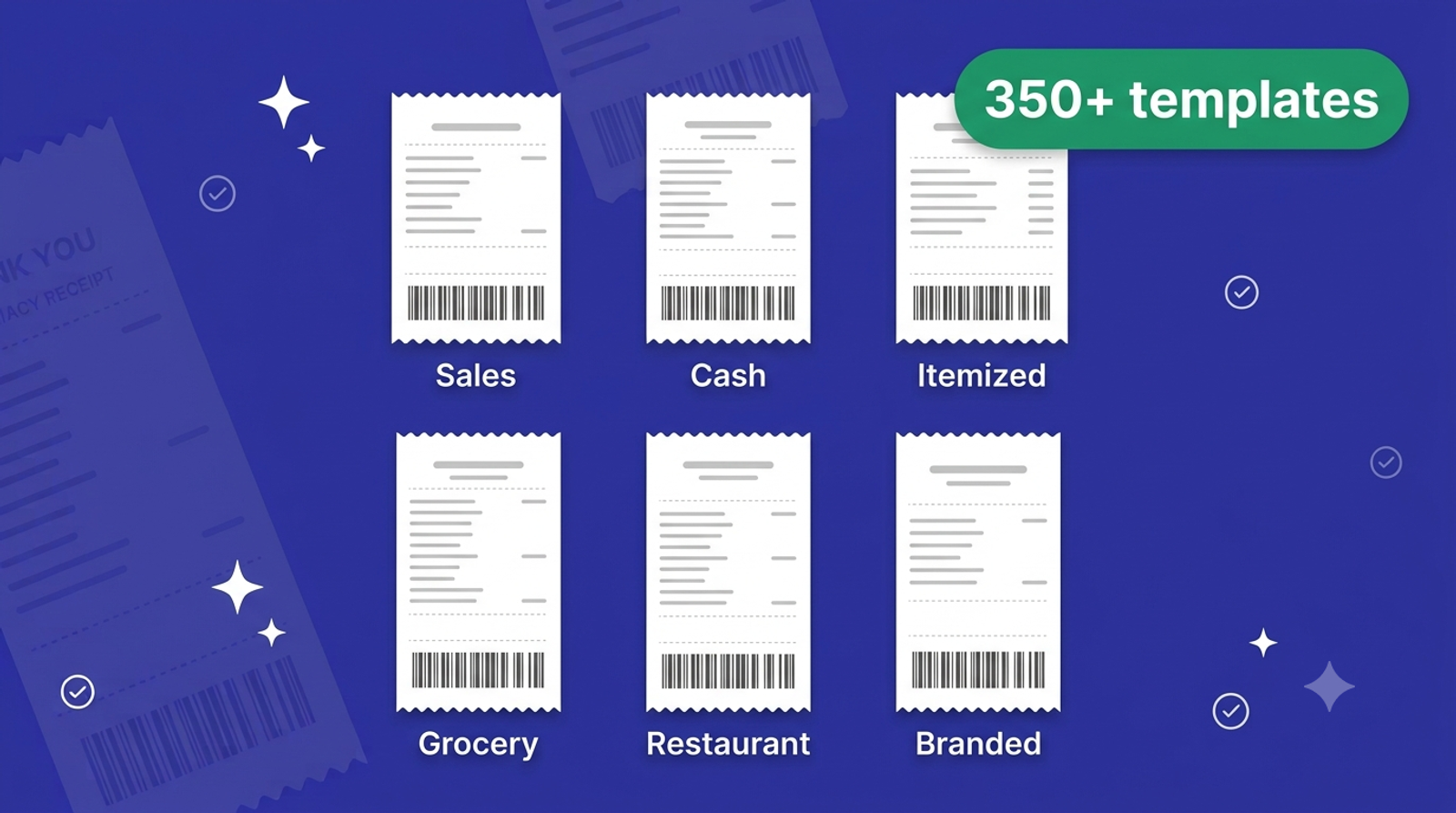 A free receipt maker offers 350+ templates — sales, cash, itemized, grocery, restaurant and branded receipts