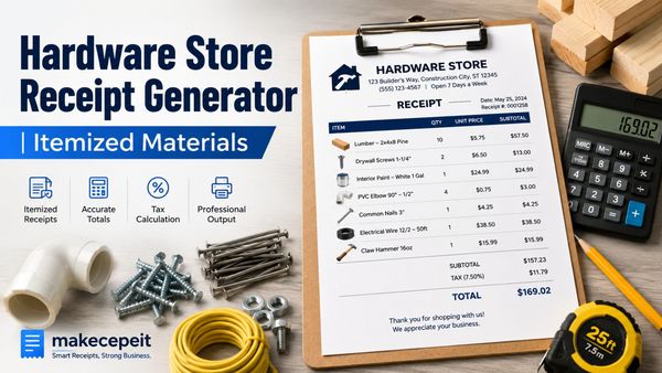 Hardware Store Receipt Generator with Itemized Materials