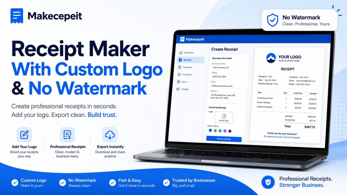 Receipt Maker With Custom Logo and No Watermark