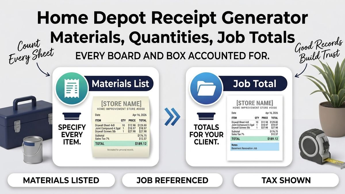 Home Depot Receipt Generator for Job Materials