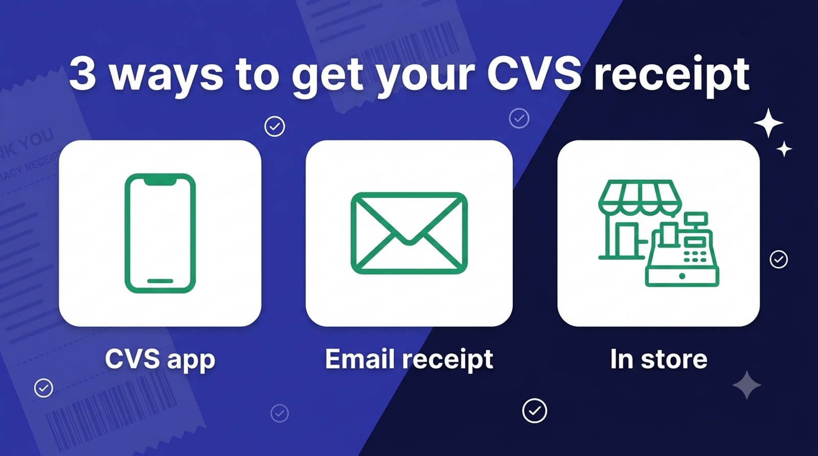 Three ways to get your CVS receipt: the CVS app, an emailed digital receipt, or an in-store reprint