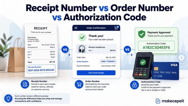 Receipt Number vs Order Number vs Authorization Code
