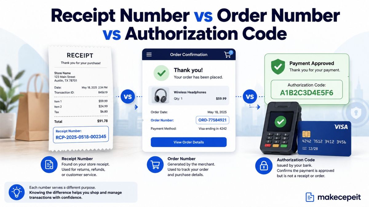 Receipt Number vs Order Number vs Authorization Code