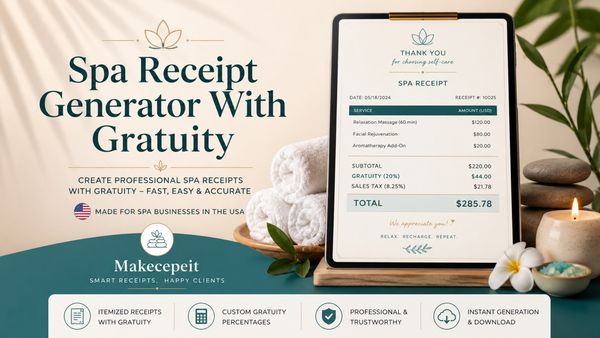 Spa Service Receipt Generator With Gratuity