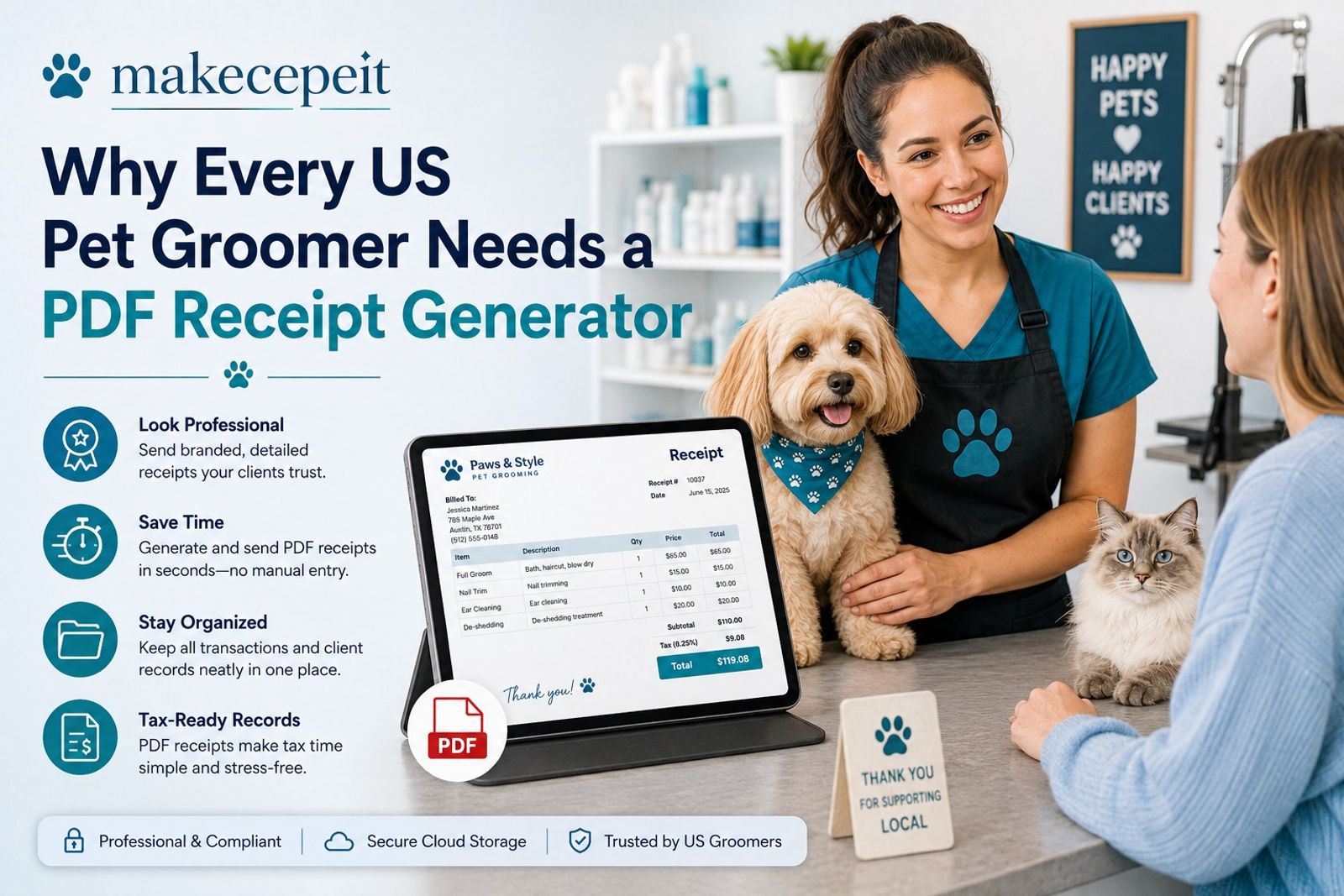 Why every US pet groomer needs a PDF receipt generator: look professional, save time, stay organized and keep tax-ready records