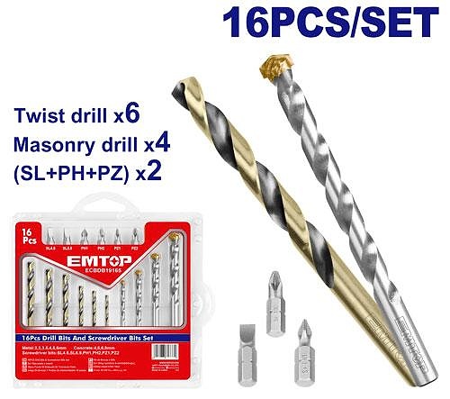 16 Pcs drill bits & screwdriver bits set
