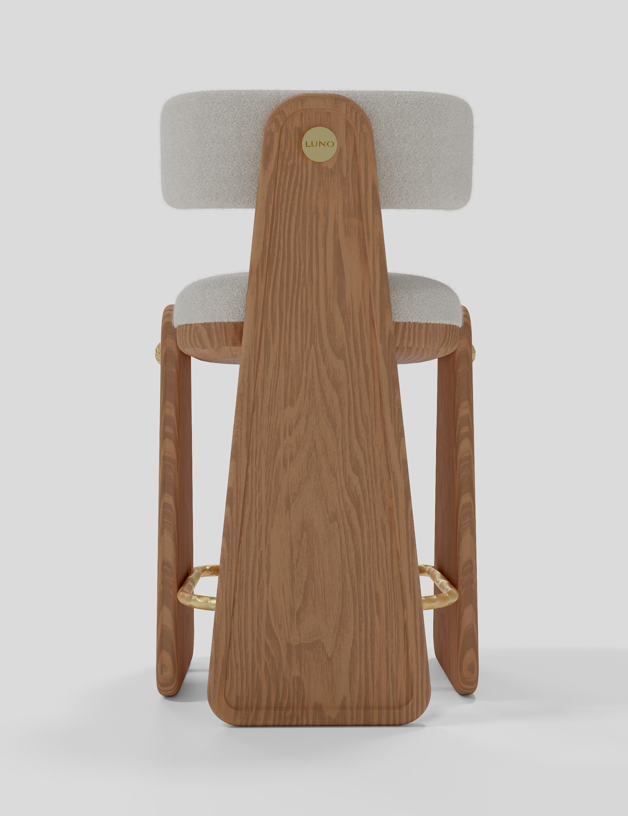 Nuvé Bar Stool — Ivory bouclé · Hammered Brass · Teak, reddish walnut finish, photo 4