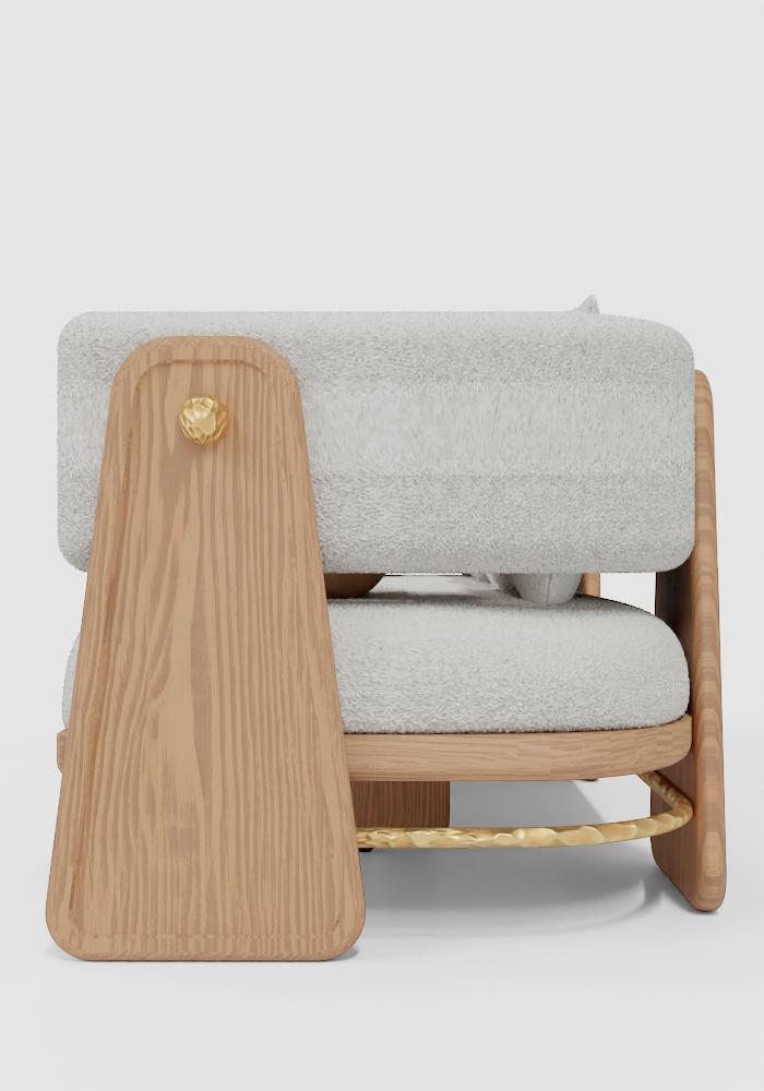 Nuvé Coffee Table — Espresso bouclé · Gunmetal · Teak, matte black finish