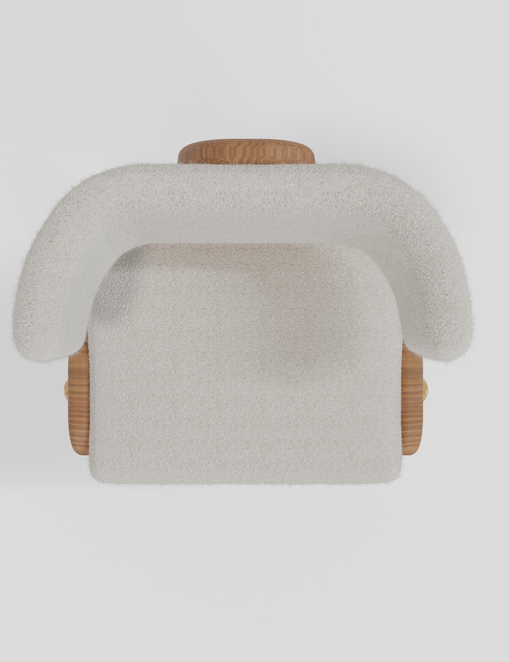 Nuvé Bar Stool — Ivory bouclé · Hammered Brass · Teak, reddish walnut finish, photo 7