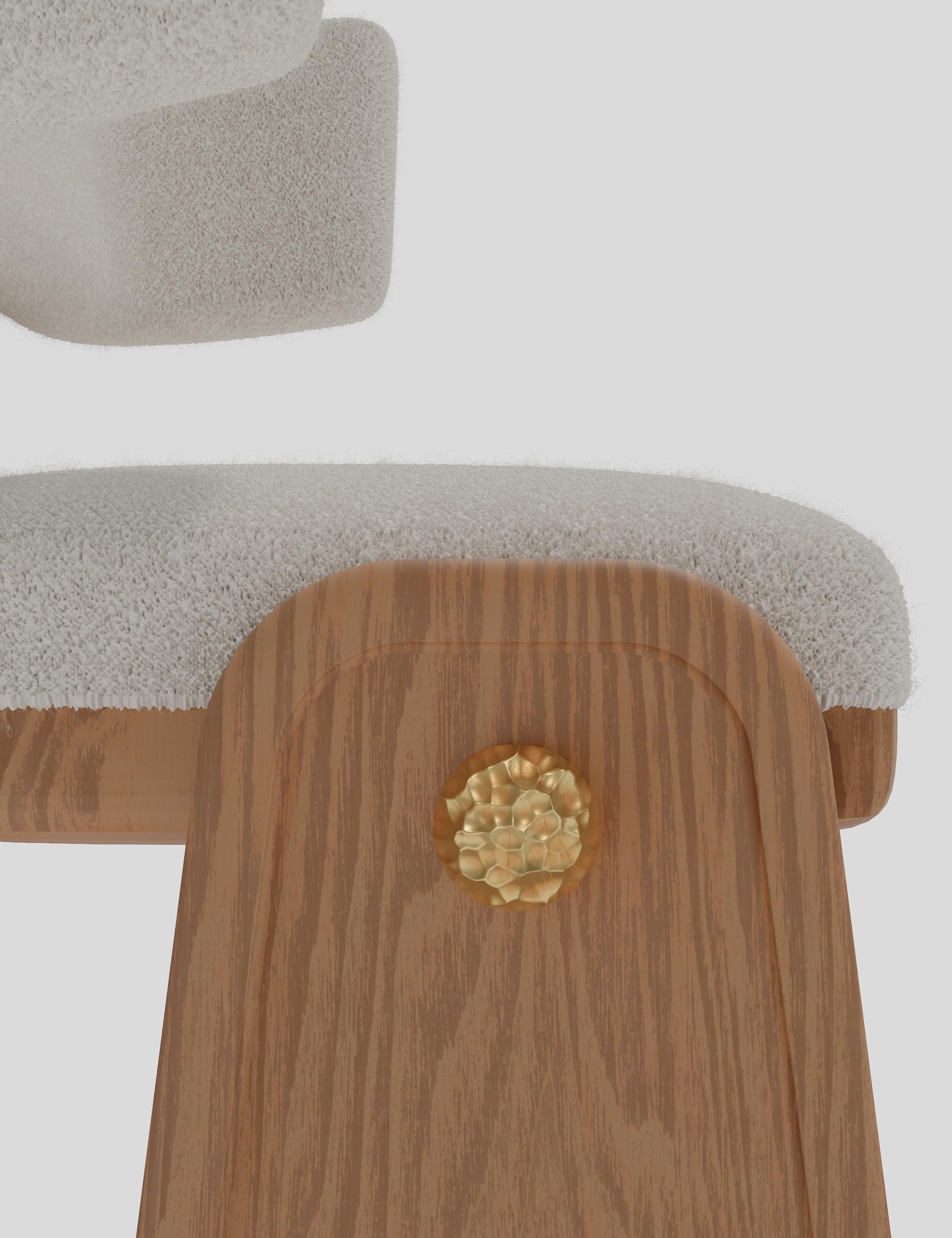 Nuvé Bar Stool — Ivory bouclé · Hammered Brass · Teak, reddish walnut finish, photo 5