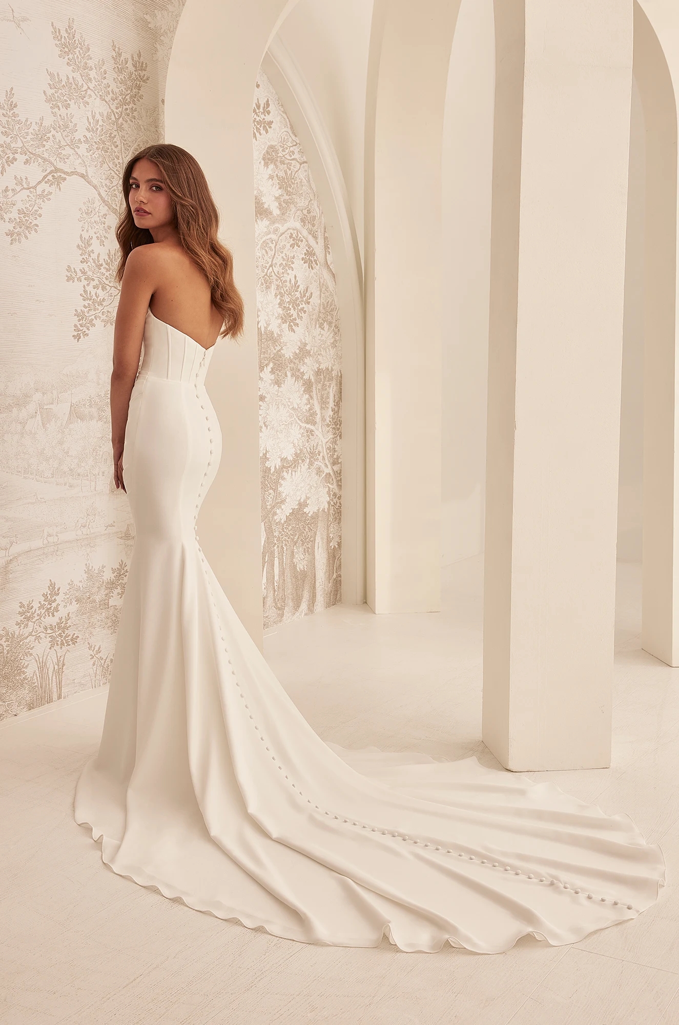 Crêpe Strapless Corset Fit and Flare Wedding Dress