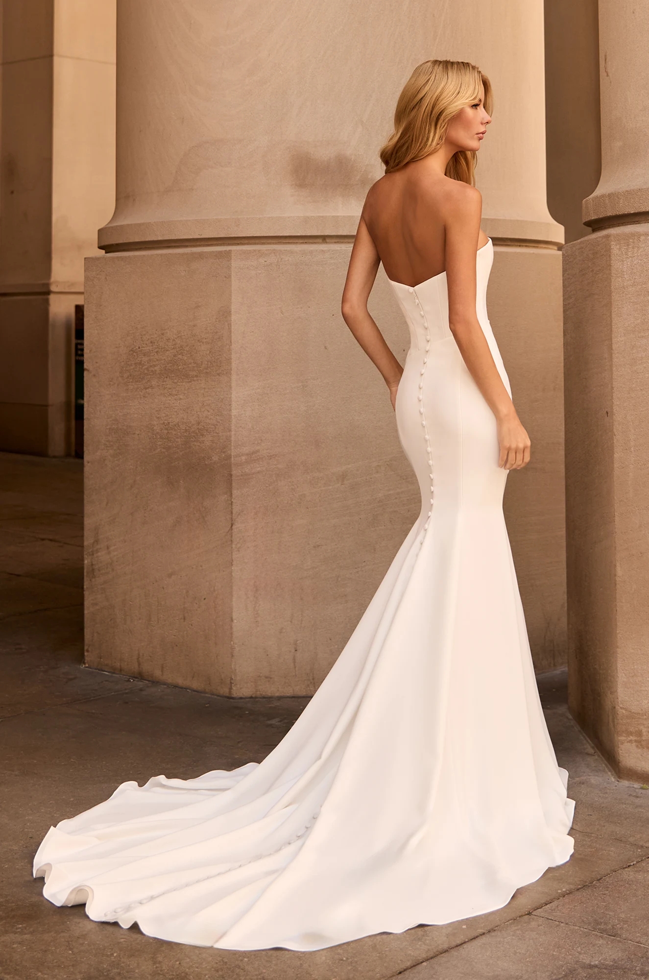 Crêpe Strapless Fit and Flare with Draped Skirt