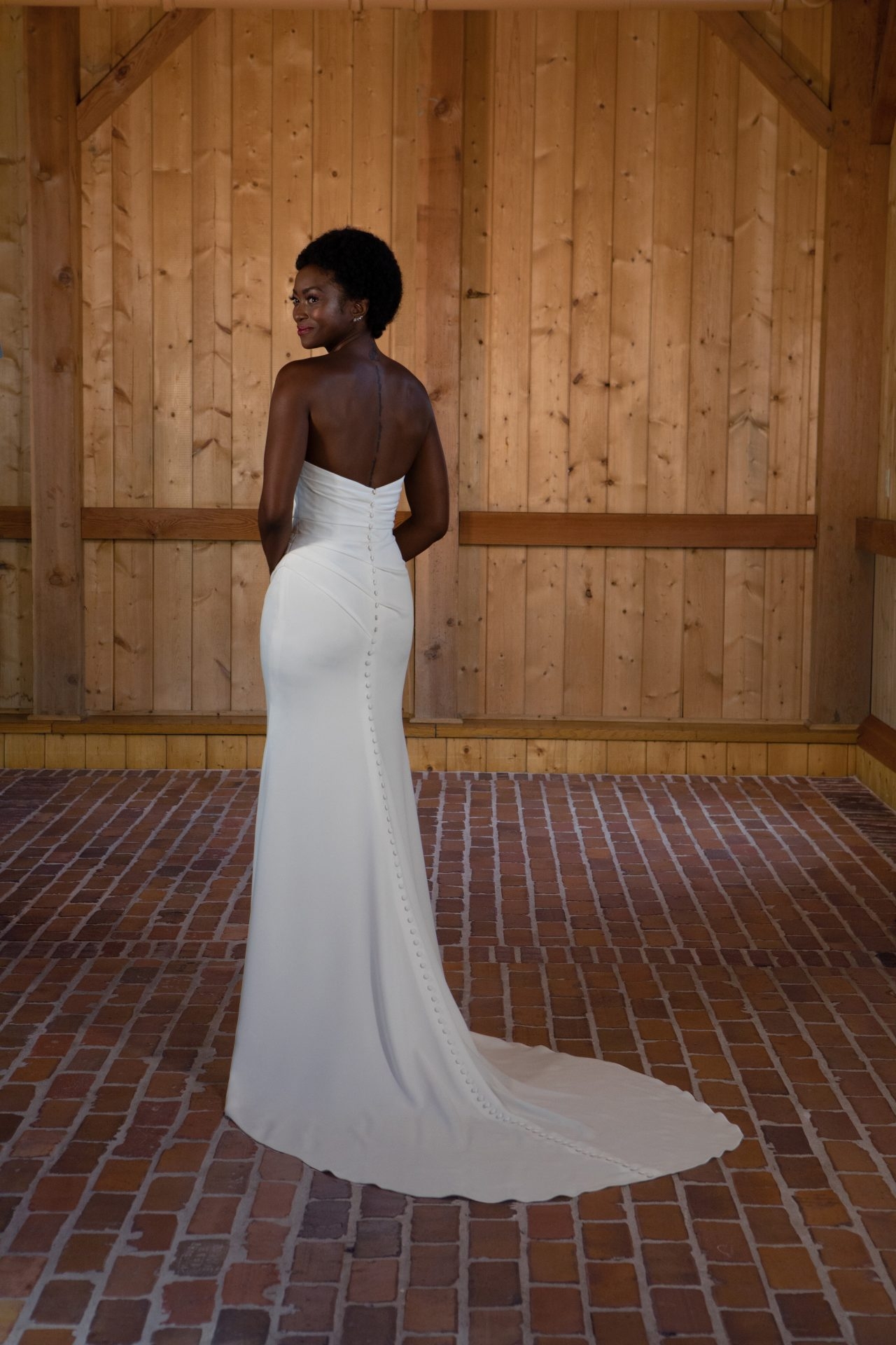 Simple Strapless Column Wedding Dress with Side Slit