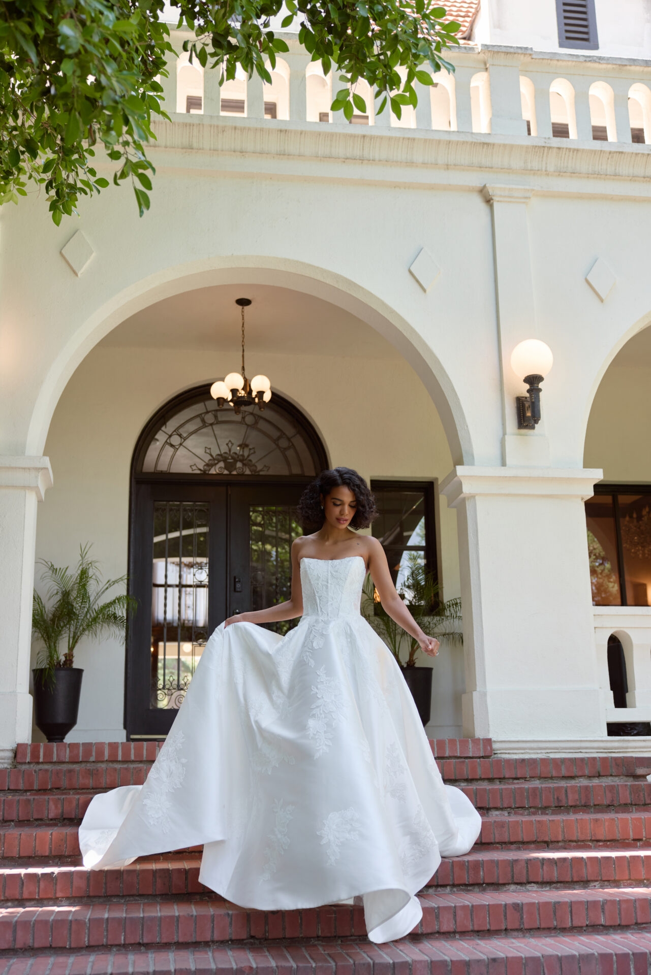 Strapless Sweetheart A-Line Wedding Dress with Floral Lace Appliqués