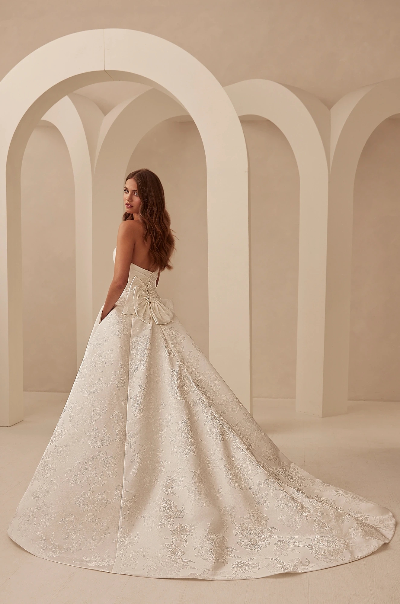Jacquard Ballgown with Scoop Neckline and Bow