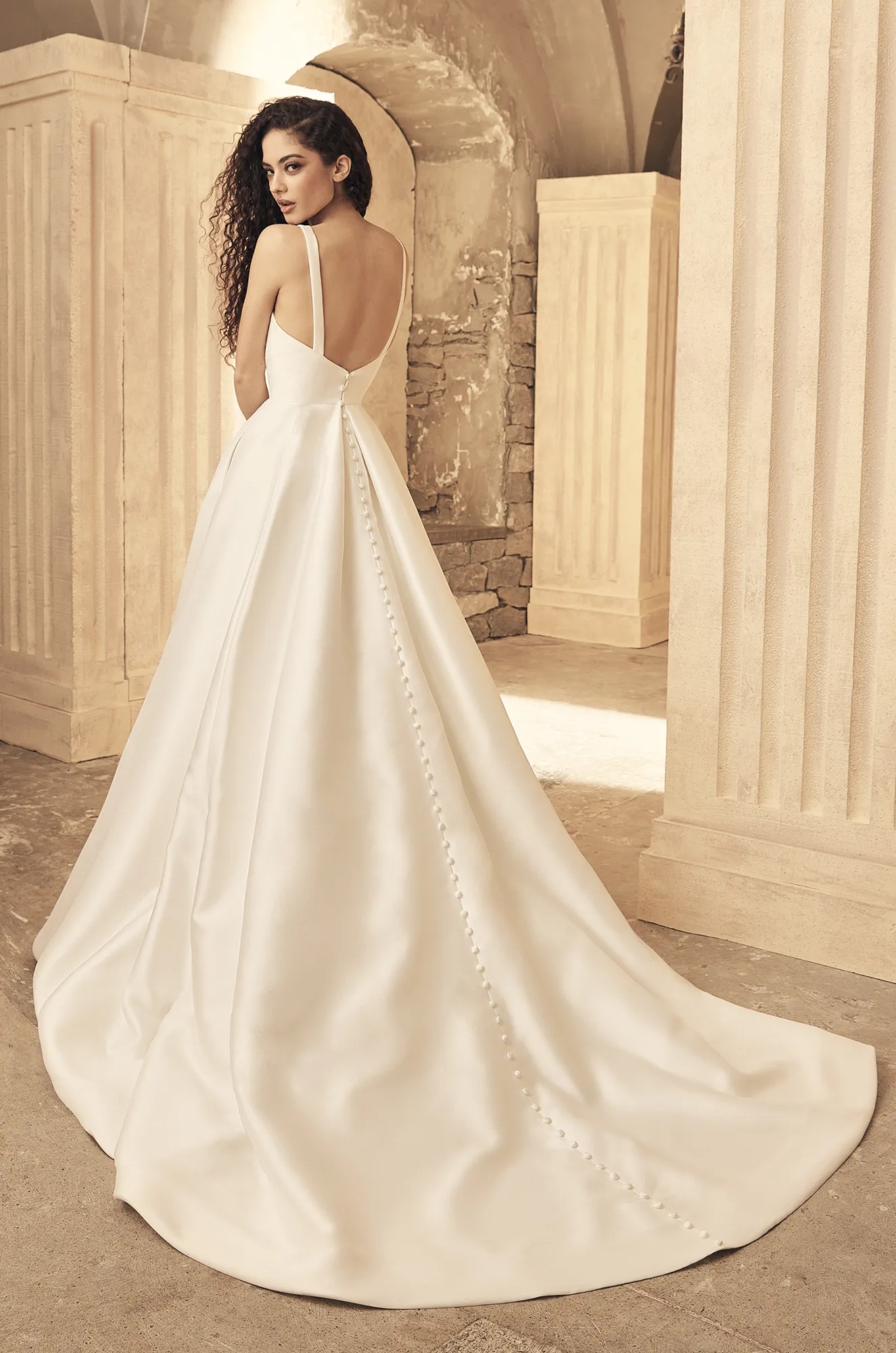 Mikado Square Neck Wedding Dress with Slit