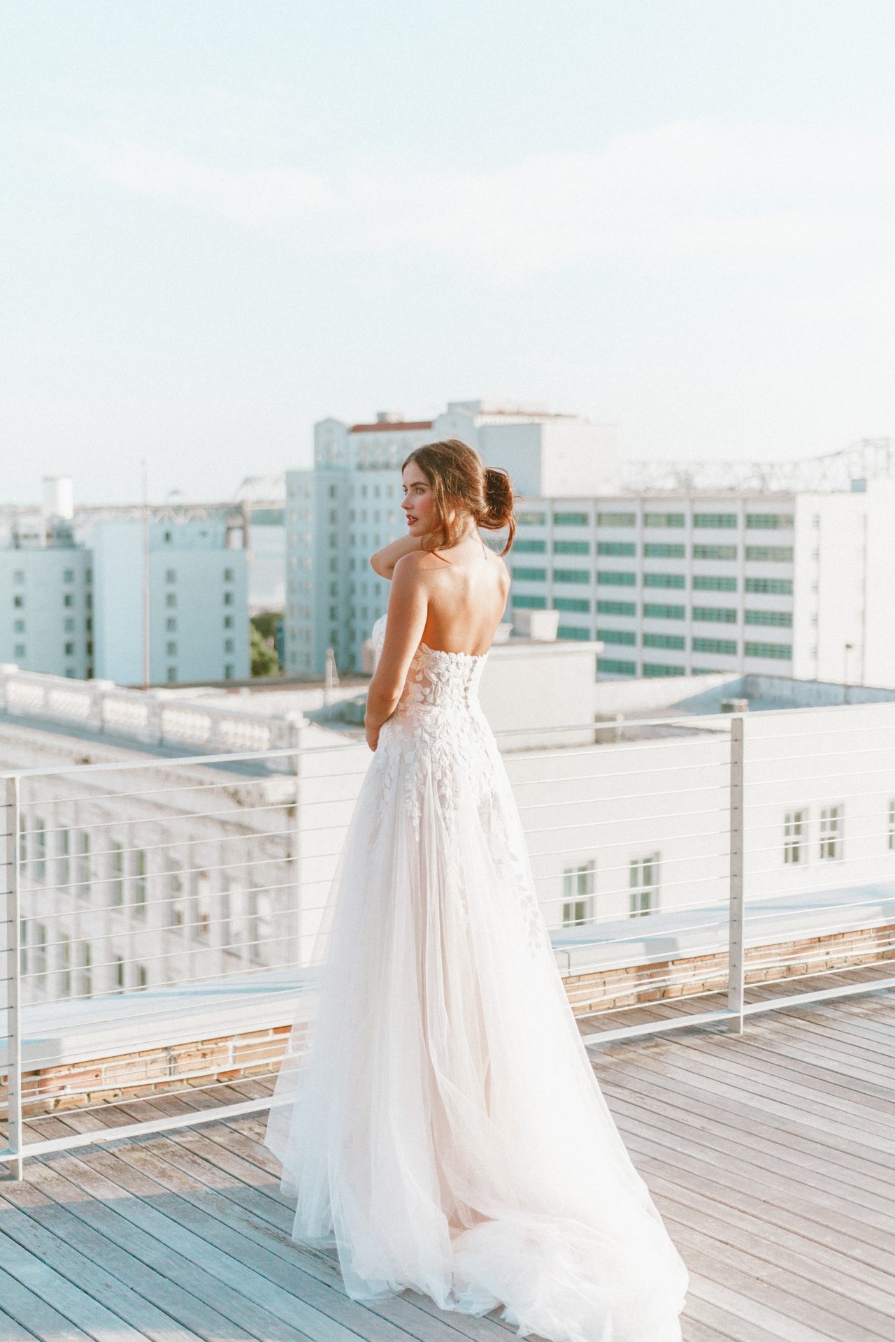 Strapless Ballerina-Inspired Wedding Dress with Floral Lace