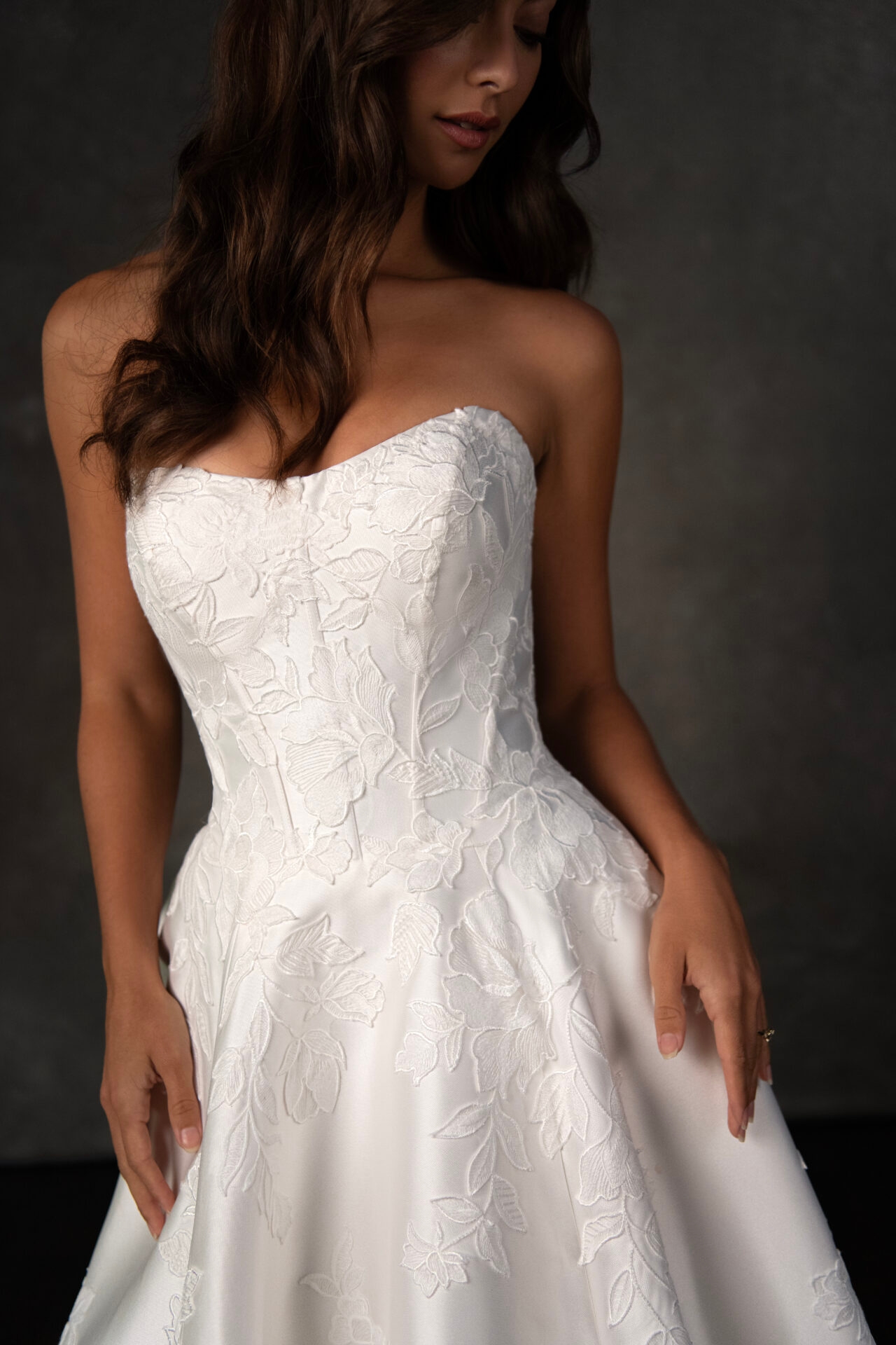 Strapless Sweetheart A-Line Wedding Dress with Floral Lace Appliqués