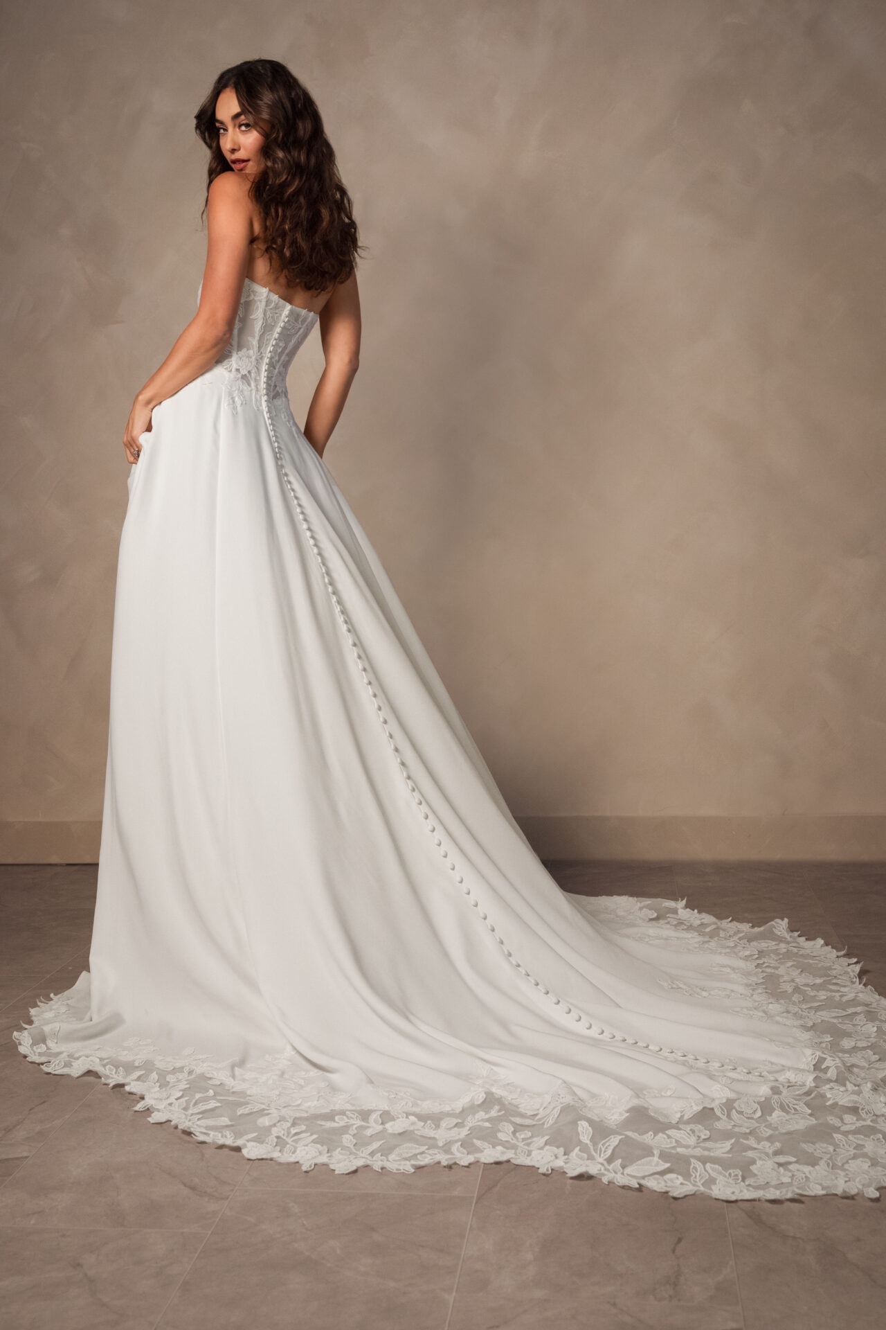 Minimalist Crepe A-line Wedding Dress with Sheer Lace Back