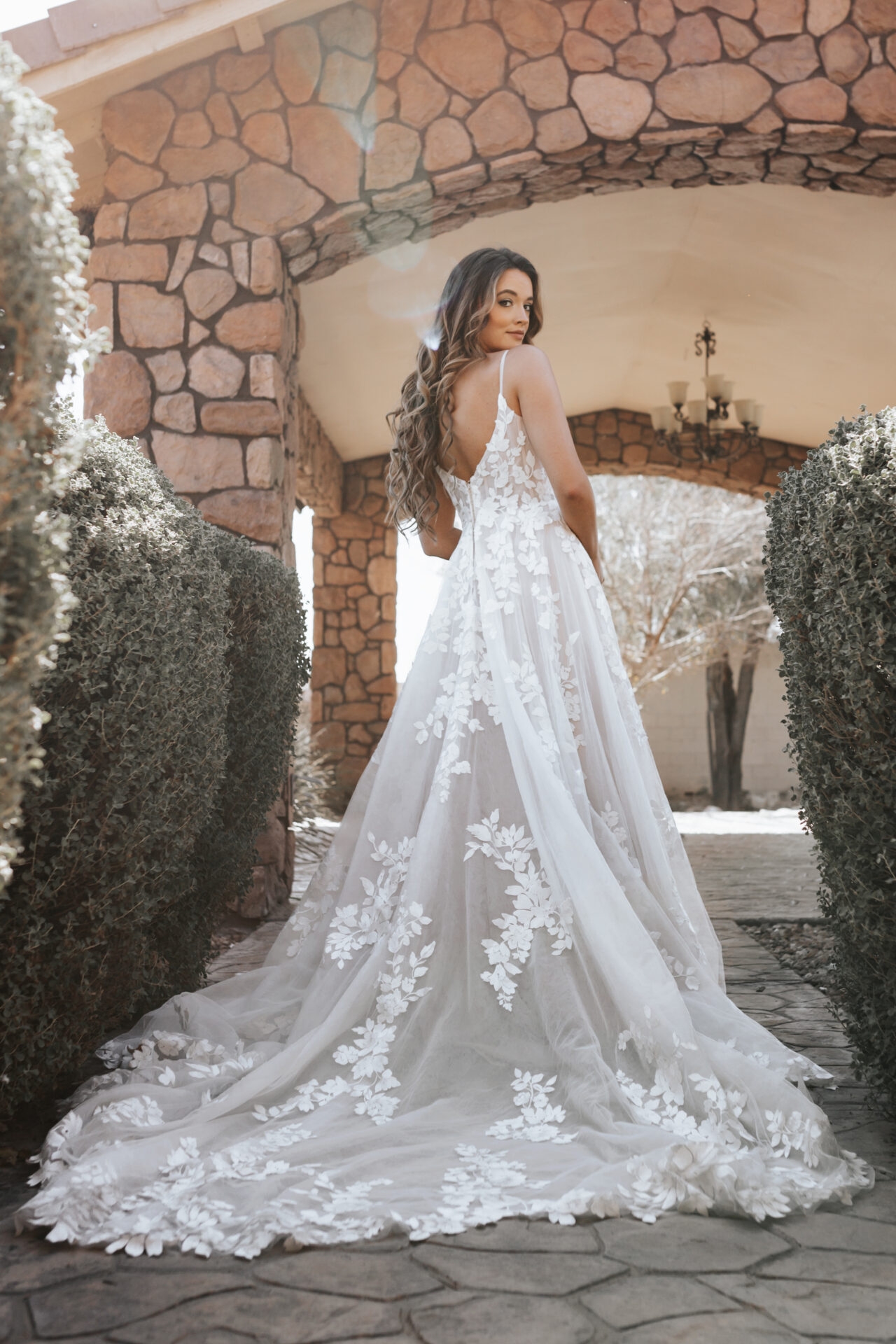 Timeless Spaghetti Strap A-Line Wedding Dress in Floral Lace and Tulle