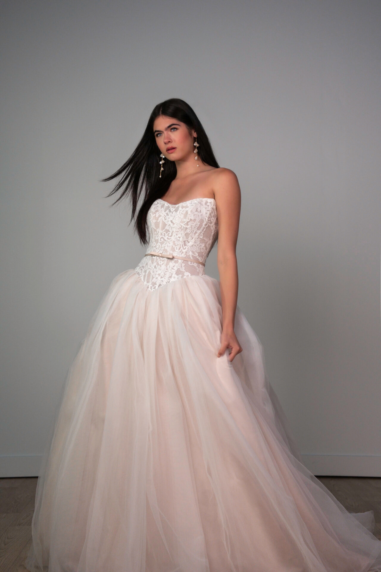 Lace Strapless Ballgown Wedding Dress with Tulle Skirt