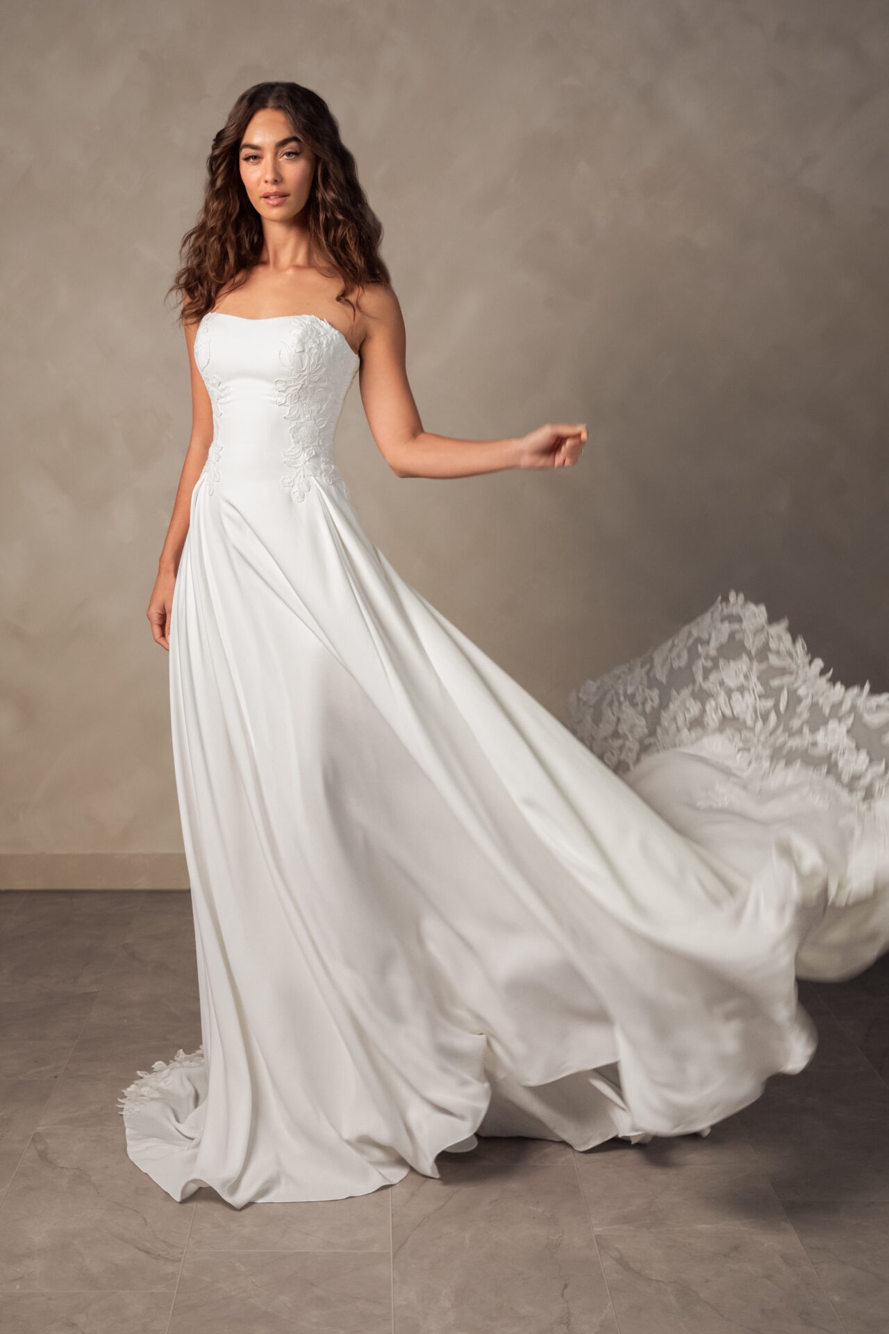 Minimalist Crepe A-line Wedding Dress with Sheer Lace Back