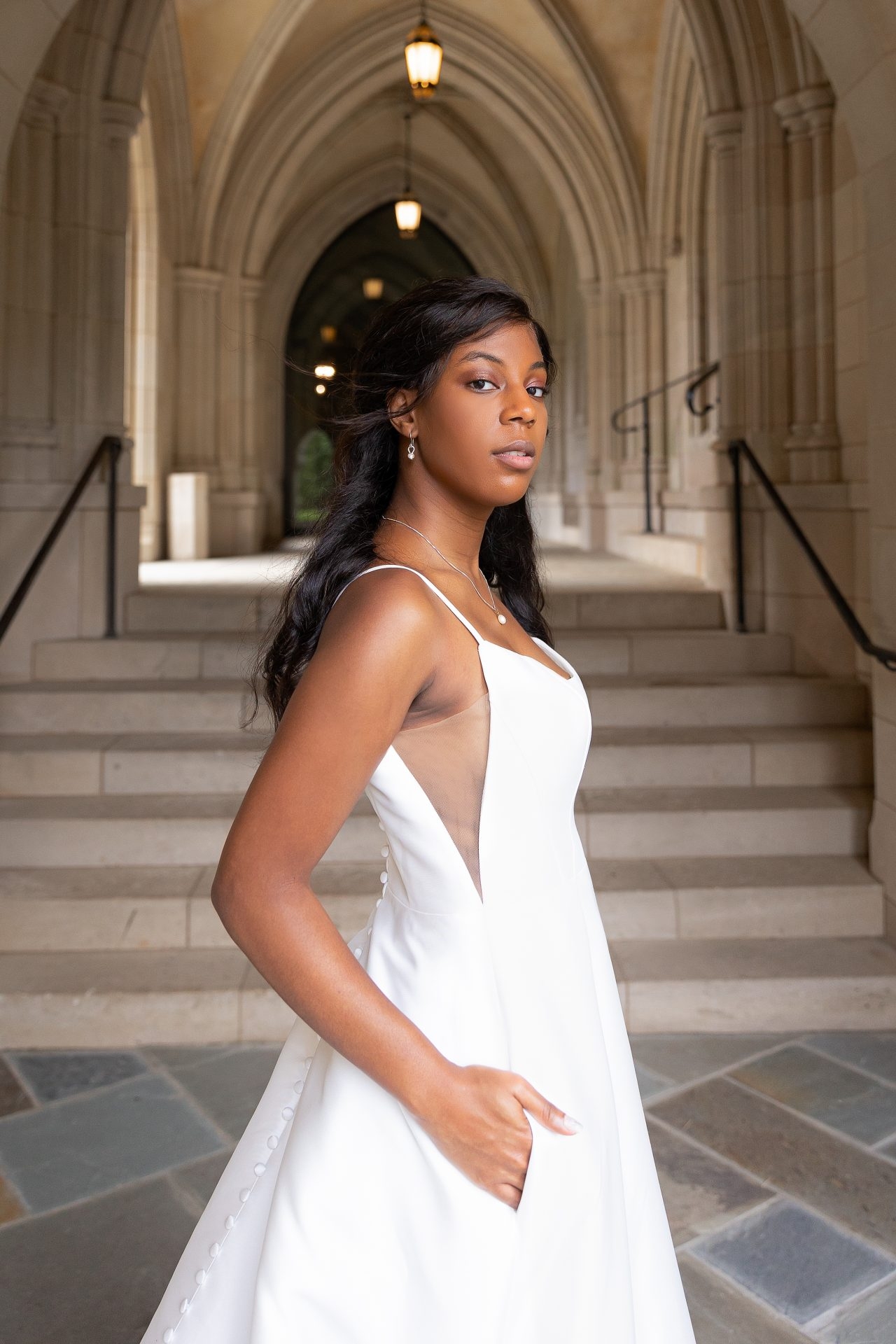 Classic A-Line Wedding Dress with Scoop Neckline and Pockets