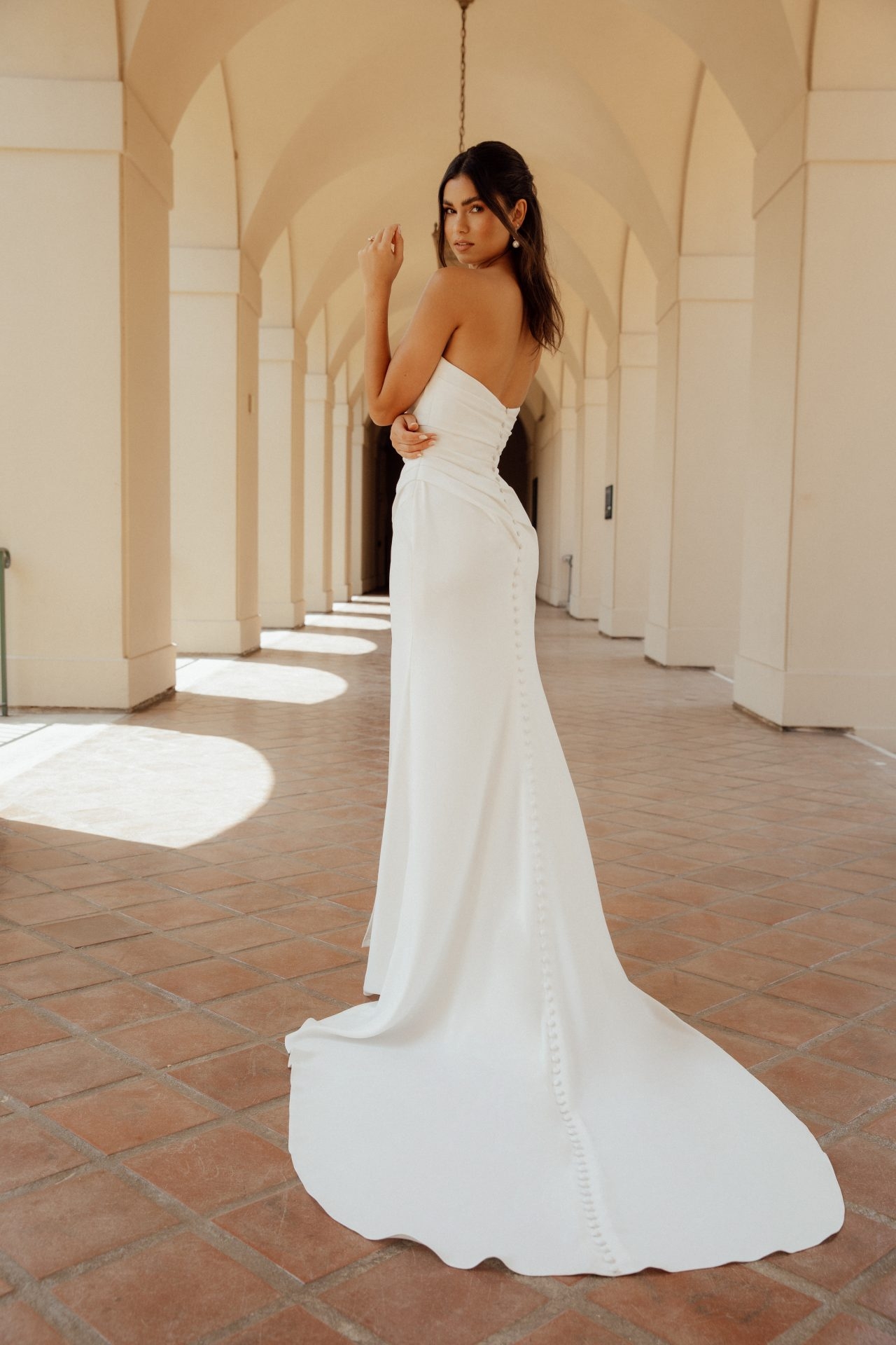Simple Strapless Column Wedding Dress with Side Slit