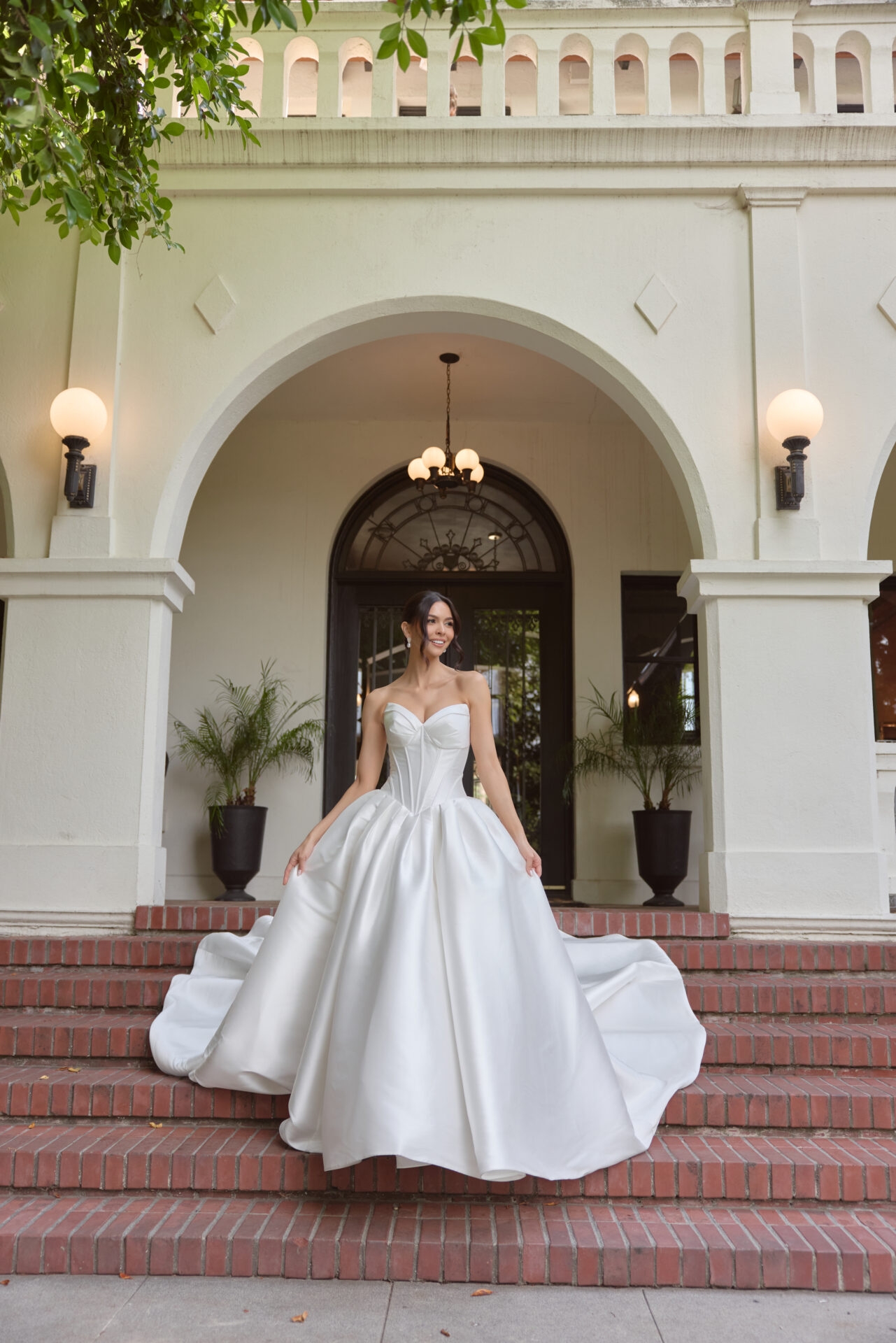 Strapless Cat Eye Ballgown Bridal Dress with Fabric Buttons