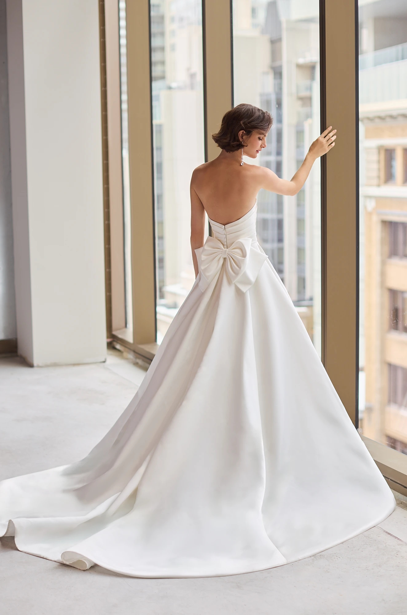 Strapless Duchesse Satin A-Line Wedding Dress with Detachable Bow